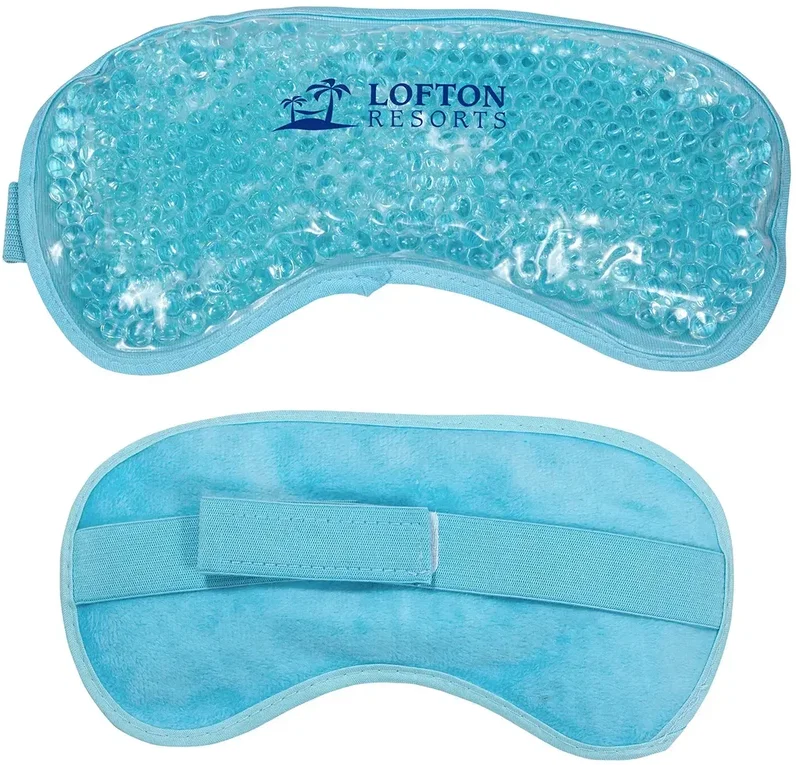 Plush side of the branded Aqua Pearls hot and cold eye mask, a promotional spa gift