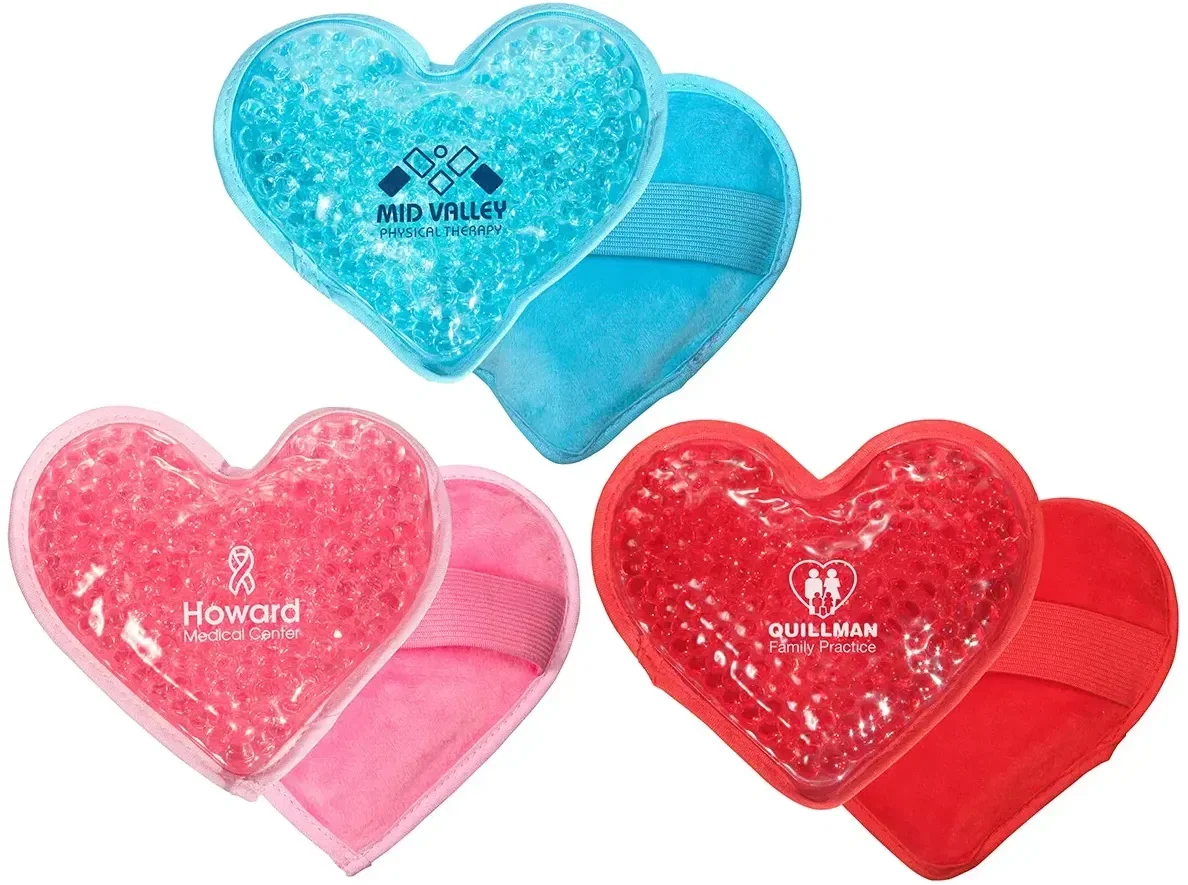 Plush Heart Hot/Cold Pack, custom branded heart-shaped plush therapy pack, front view