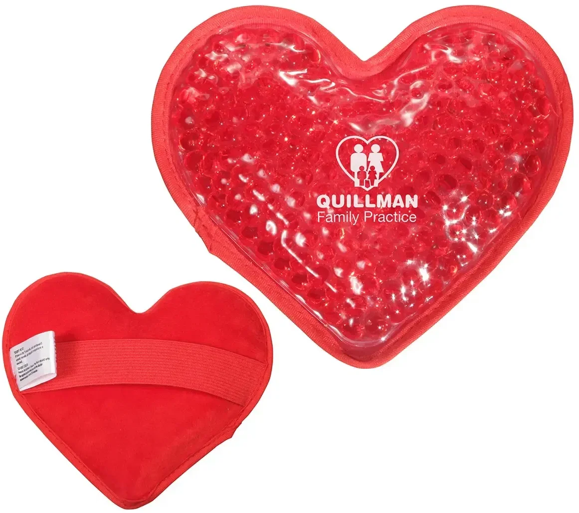 Custom Plush Heart pack showing soft plush and pearl-bead fill, angled view