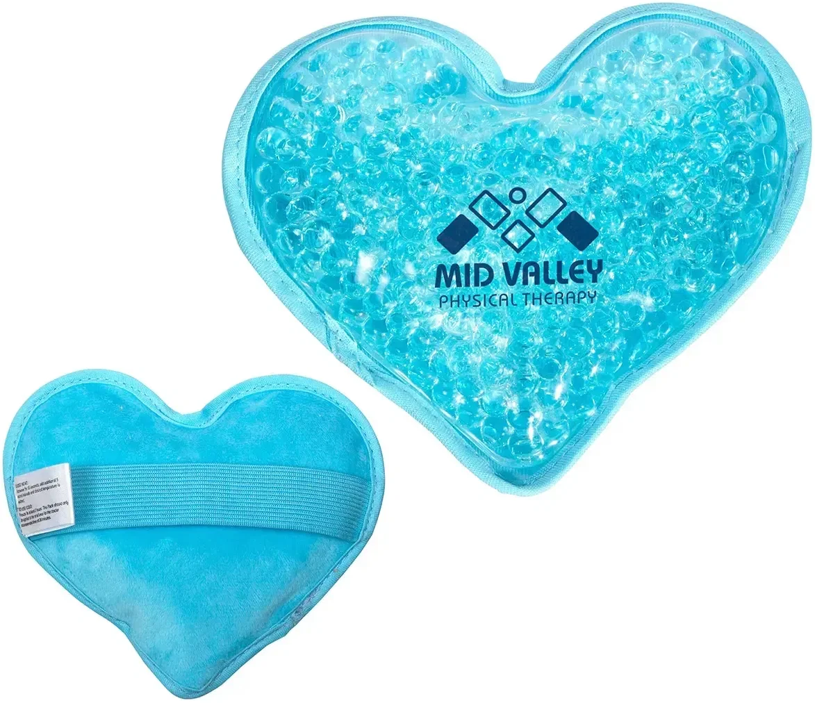 Promotional Plush Heart therapy pack shown in a color option, branded wellness swag
