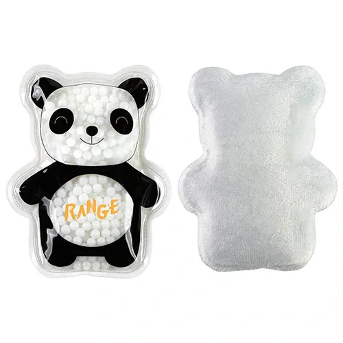 Custom plush panda aqua pearls hot and cold pack wellness giveaway, front view