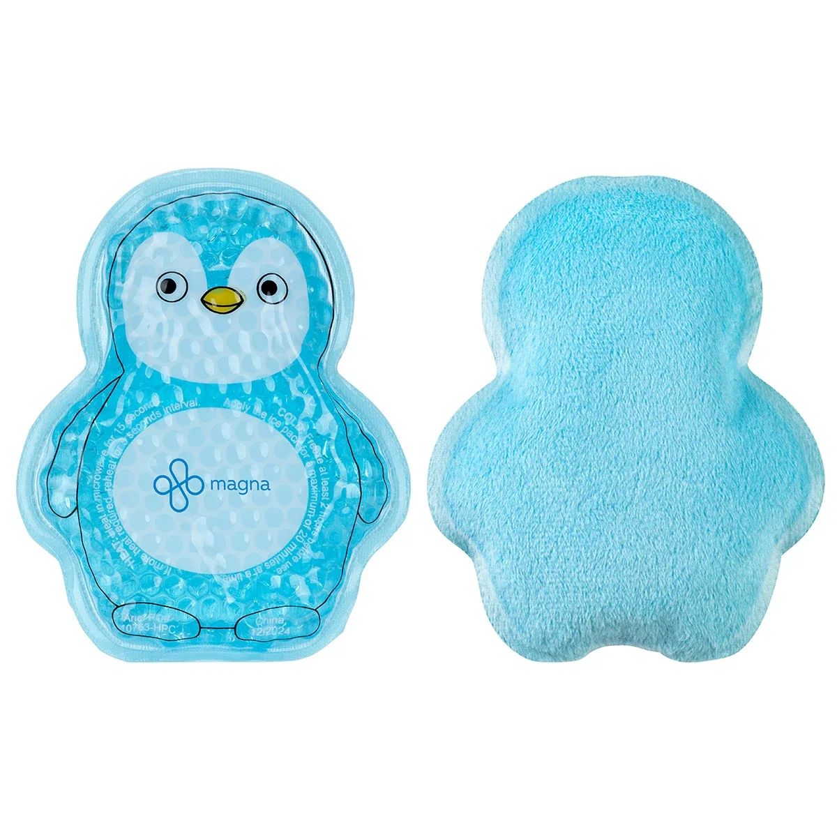 Plush penguin Aqua Pearls hot/cold pack with blue gel beads and soft plush back