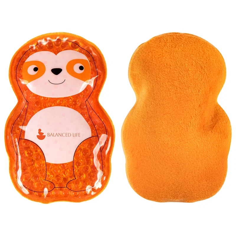 Plush sloth Aqua Pearls hot/cold pack with white gel beads and soft plush back