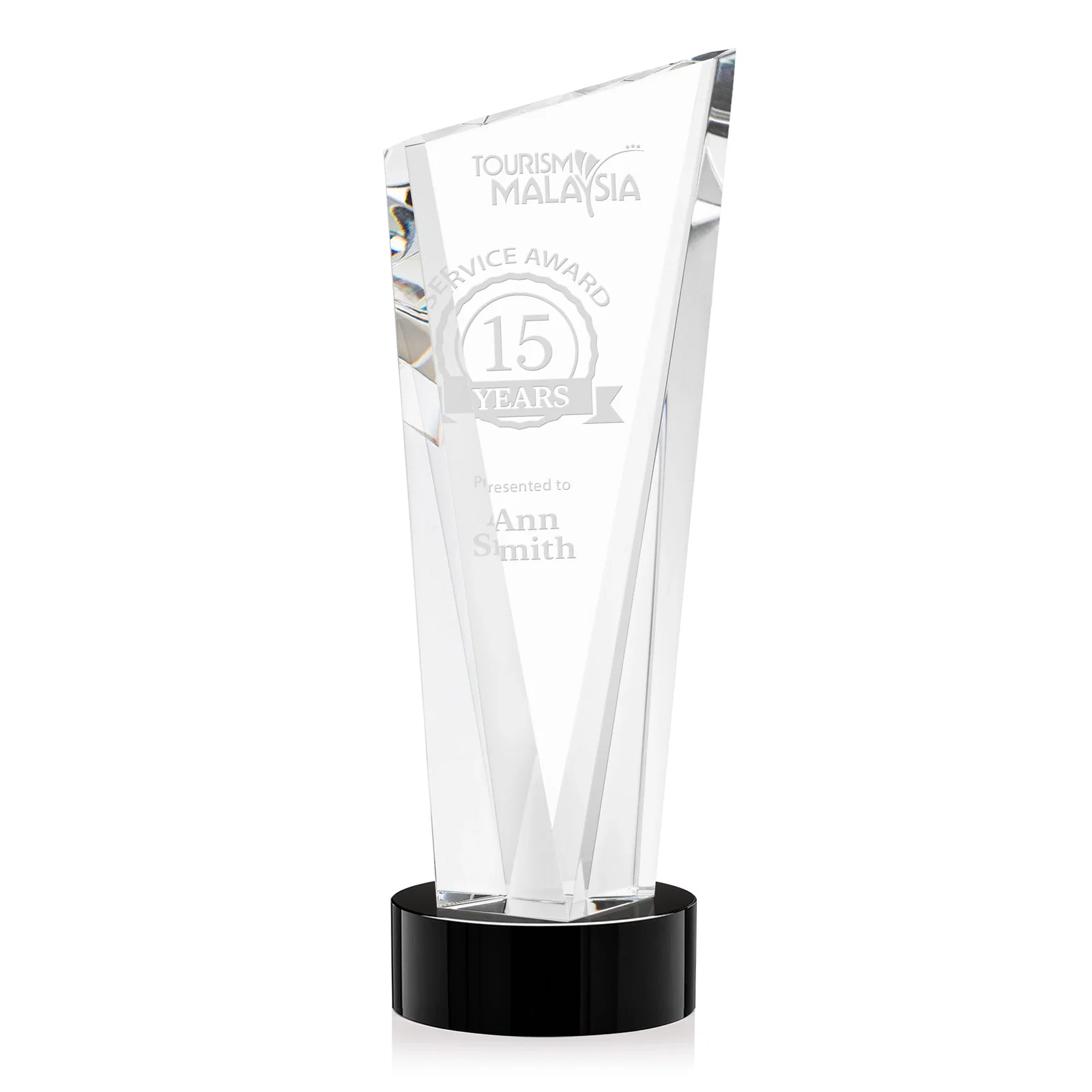 Personalized Slant-Top Optical Crystal Award with Optional Base Engraving, awards for employee recognition