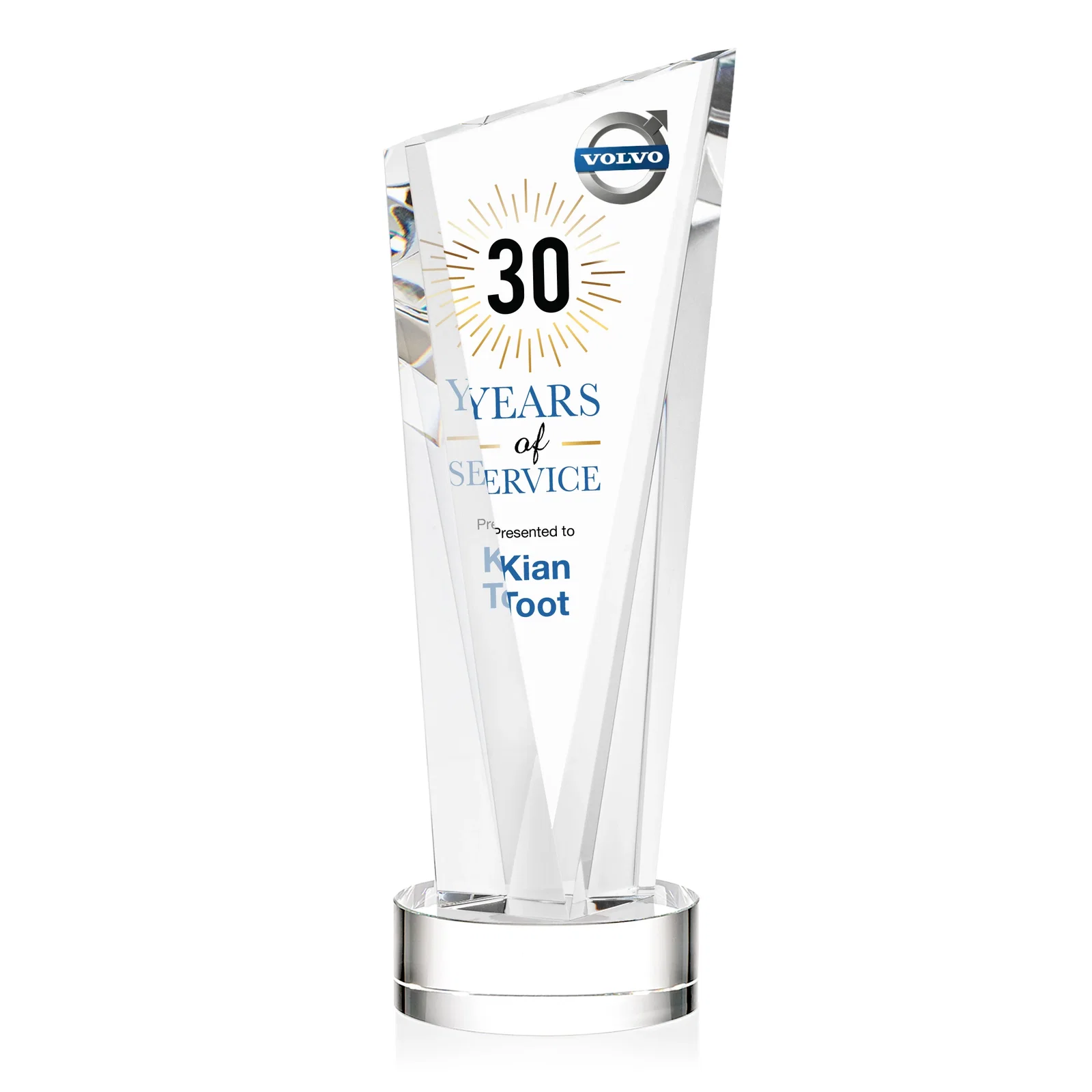 Personalized Slant-Top Optical Crystal Award with Optional Base Engraving, awards for safety achievement programs