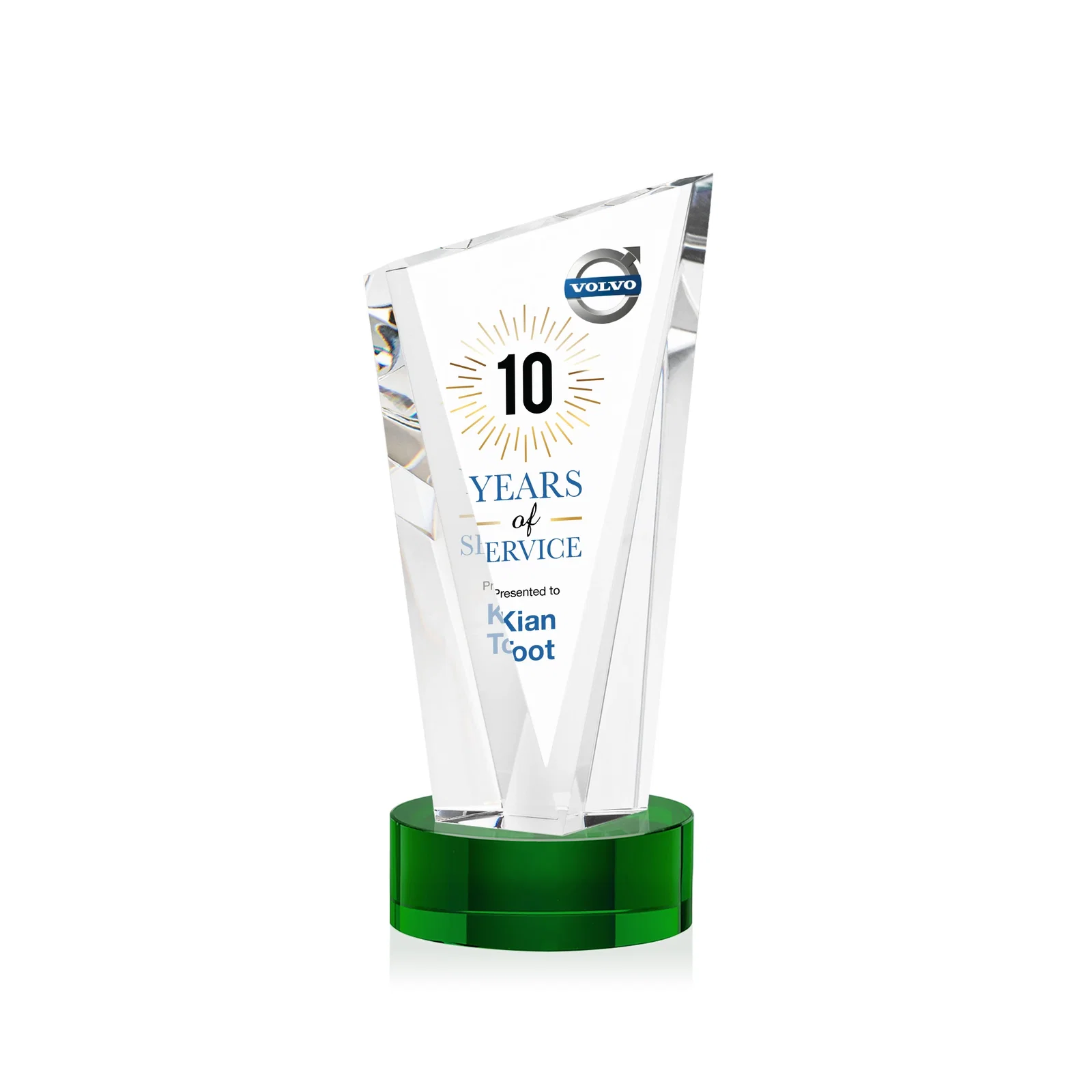 Personalized Slant-Top Optical Crystal Award with Optional Base Engraving, awards for dealer and partner awards