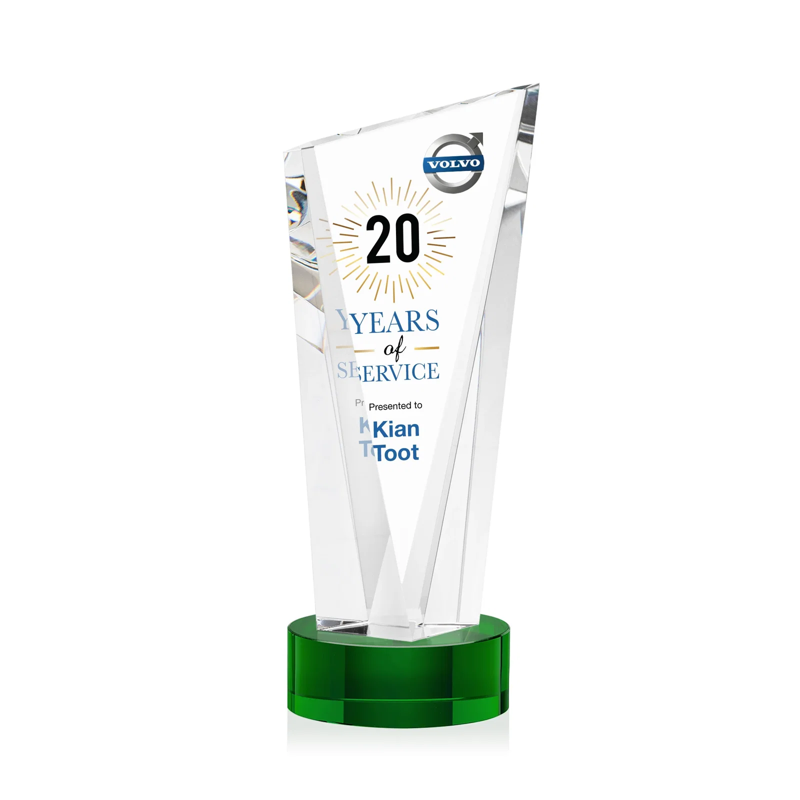 Personalized Slant-Top Optical Crystal Award with Optional Base Engraving, awards for company anniversary events