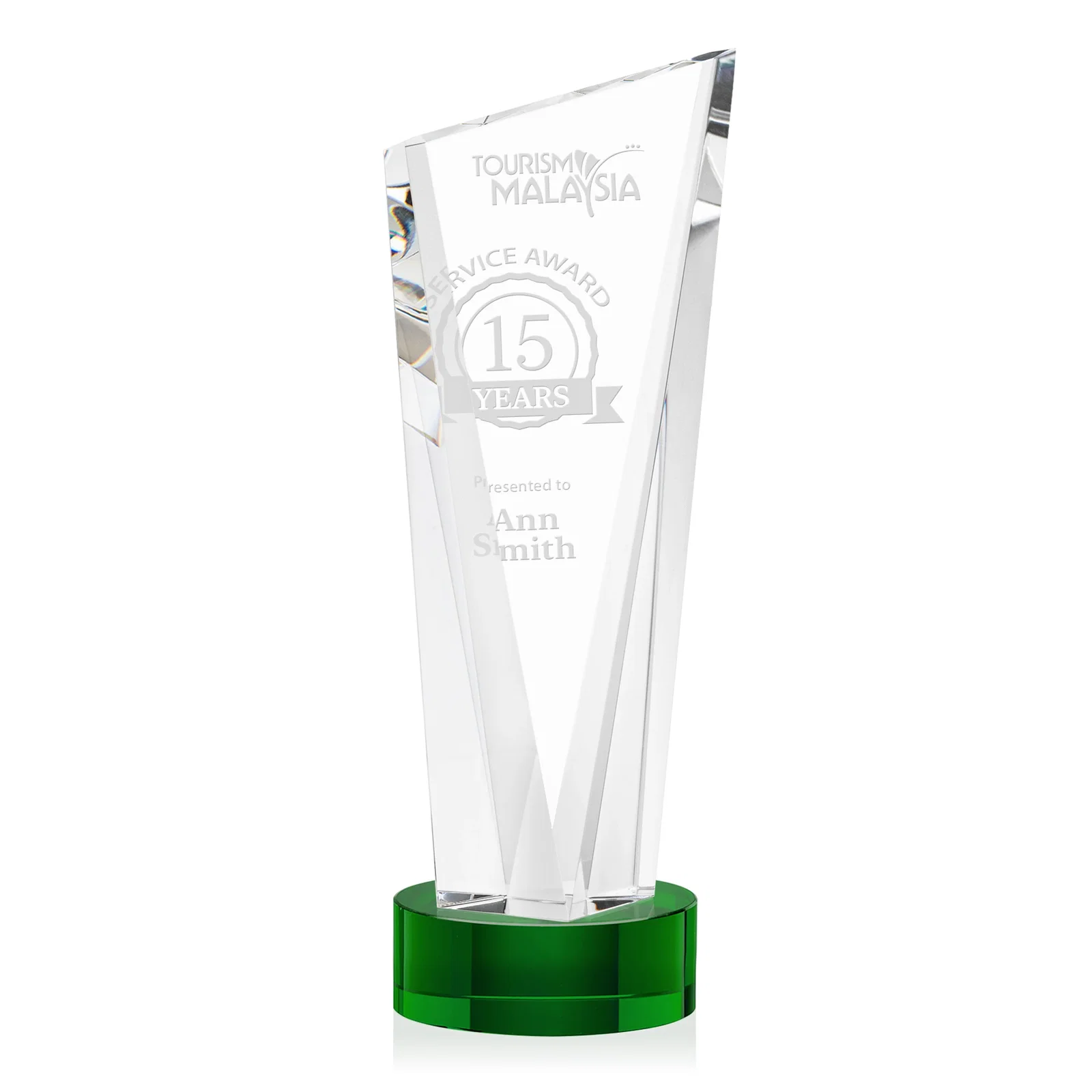 Custom Slant-Top Optical Crystal Award with Optional Base Engraving, awards for safety achievement programs