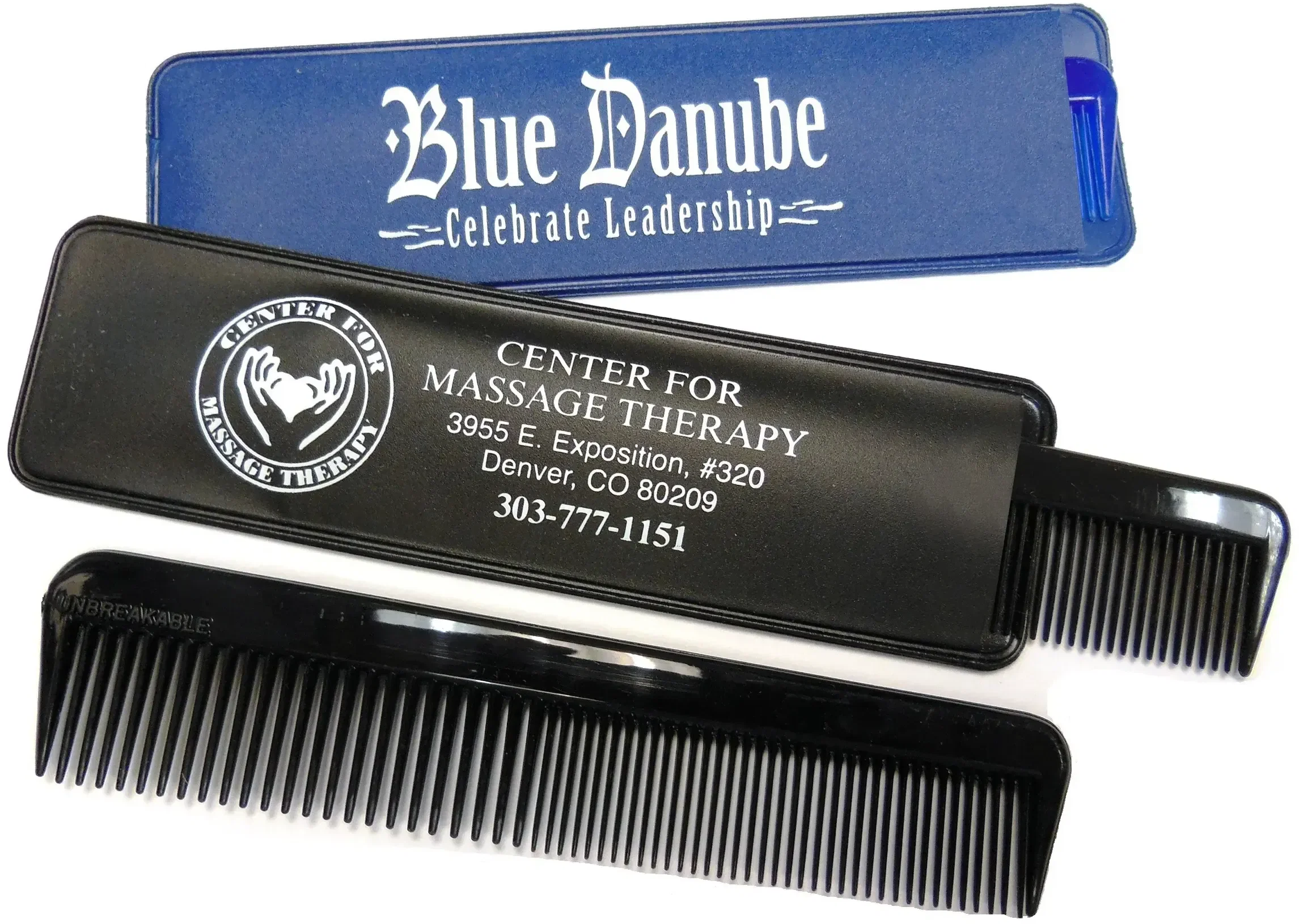 Pocket Comb with Custom Slide-In Vinyl Case (Blue & Black)