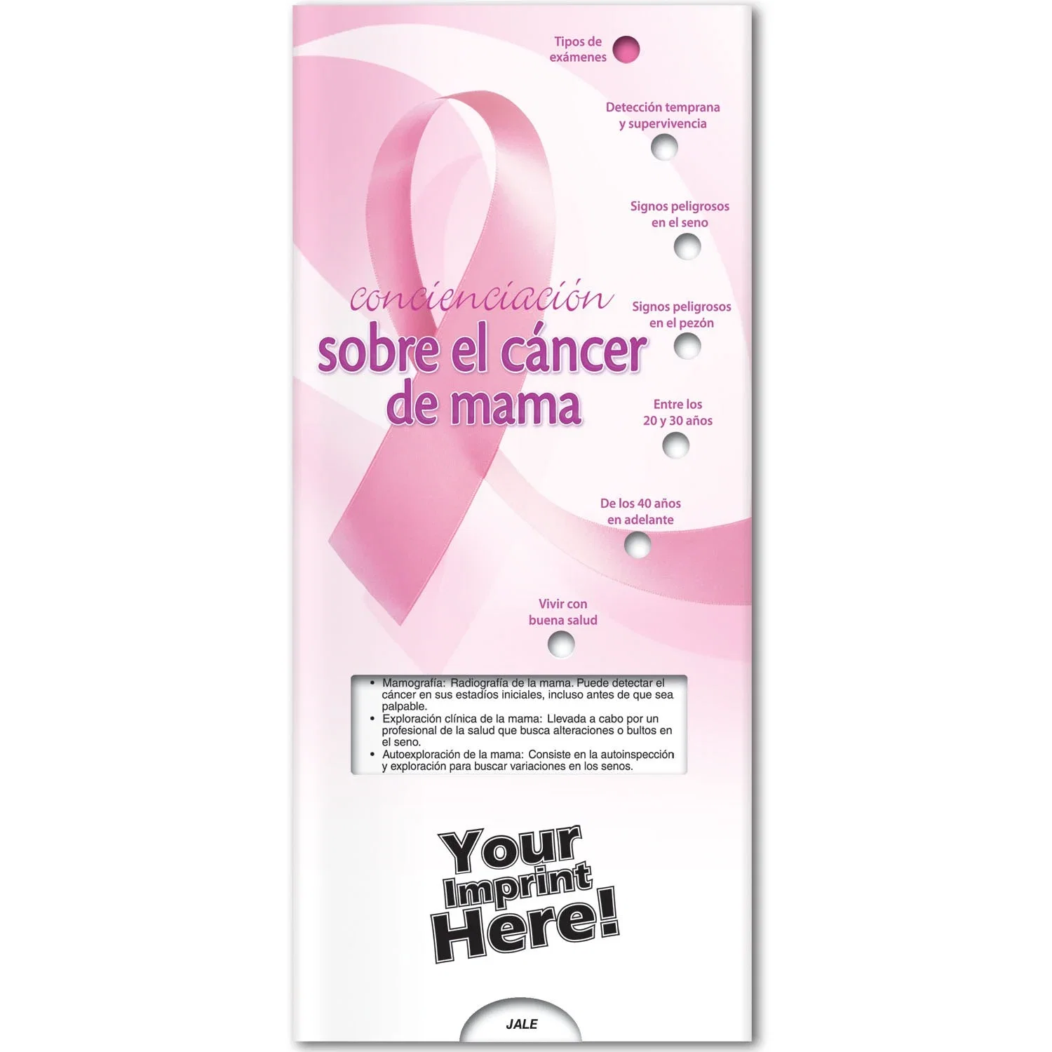 Breast Cancer Awareness Pocket Slider angled view highlighting healthy-living tips