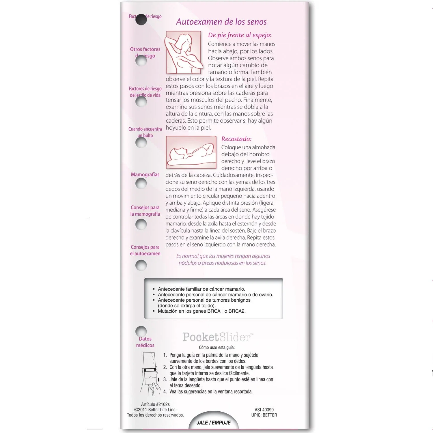 Breast Cancer Awareness Pocket Slider detail view of early-detection guidance