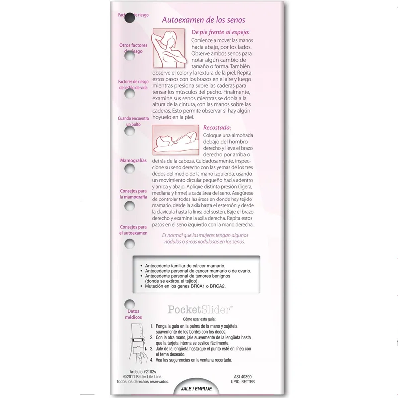 Breast Cancer Awareness Pocket Slider detail view of early-detection guidance