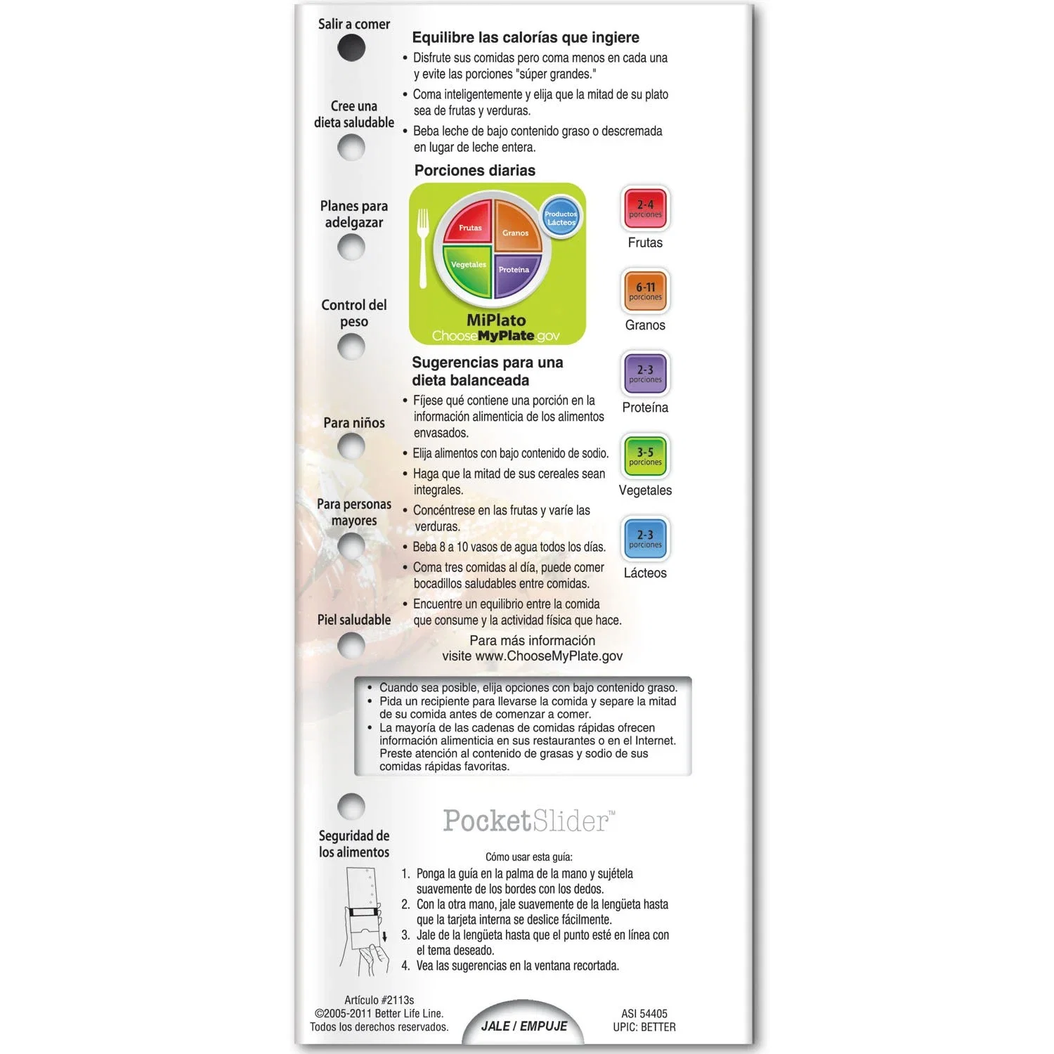 Good Nutrition Pocket Slider angled view highlighting balanced-diet reference panels