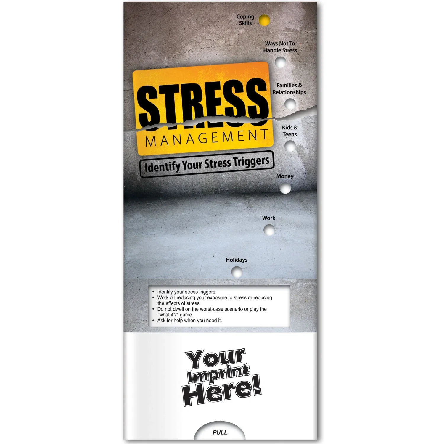 Pocket Slider Stress Management card back panel defining good stress and bad stress