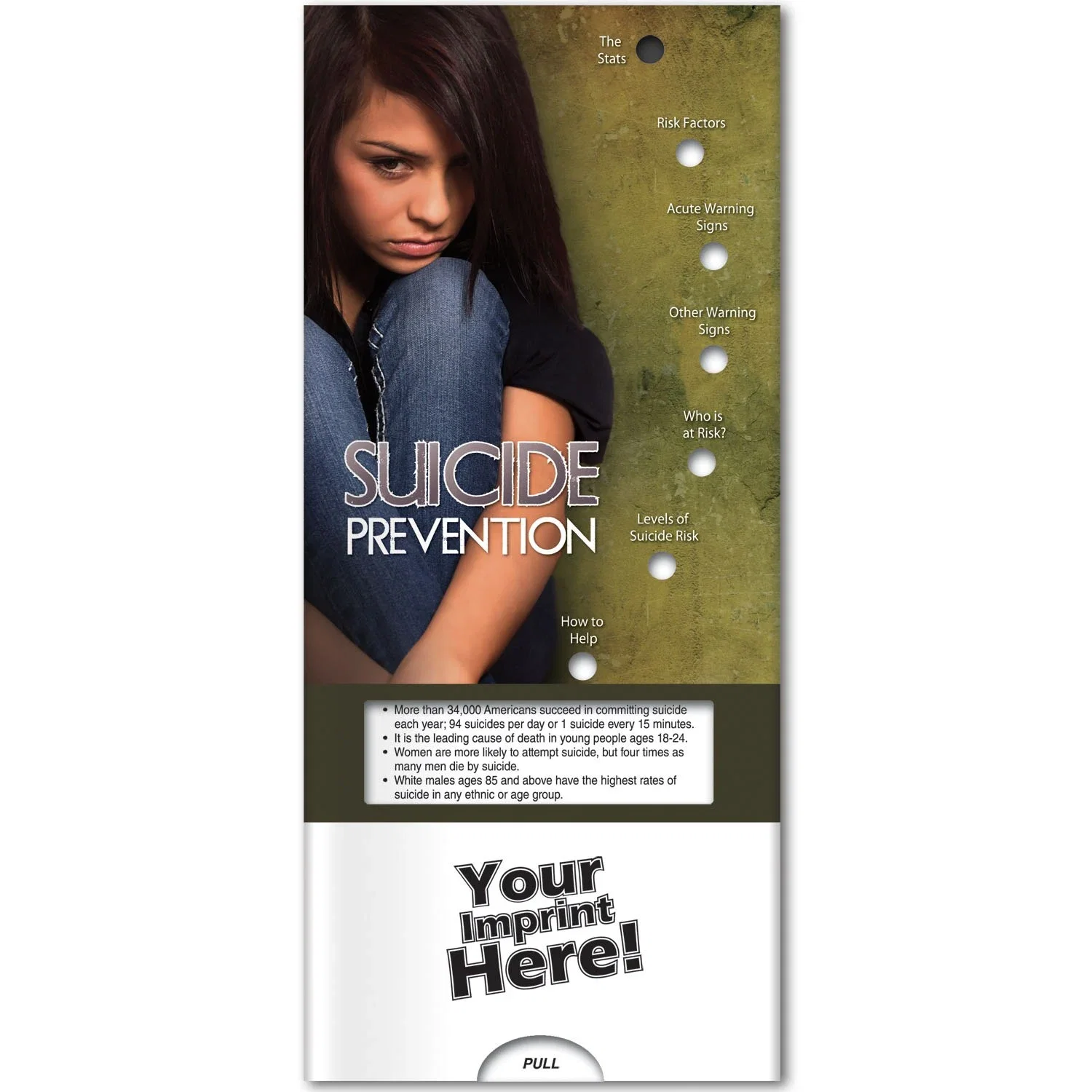 Back of Suicide Prevention Pocket Slider covering cyber-bullying and teen suicide topics