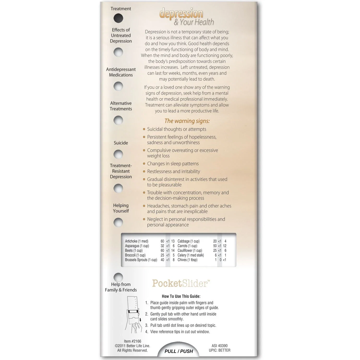 Understanding Depression Pocket Slider sliding window showing symptoms and treatment options