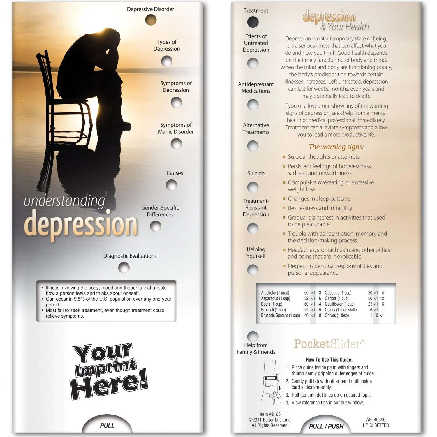 Understanding Depression Pocket Slider, hero front view of interactive mental health slide chart