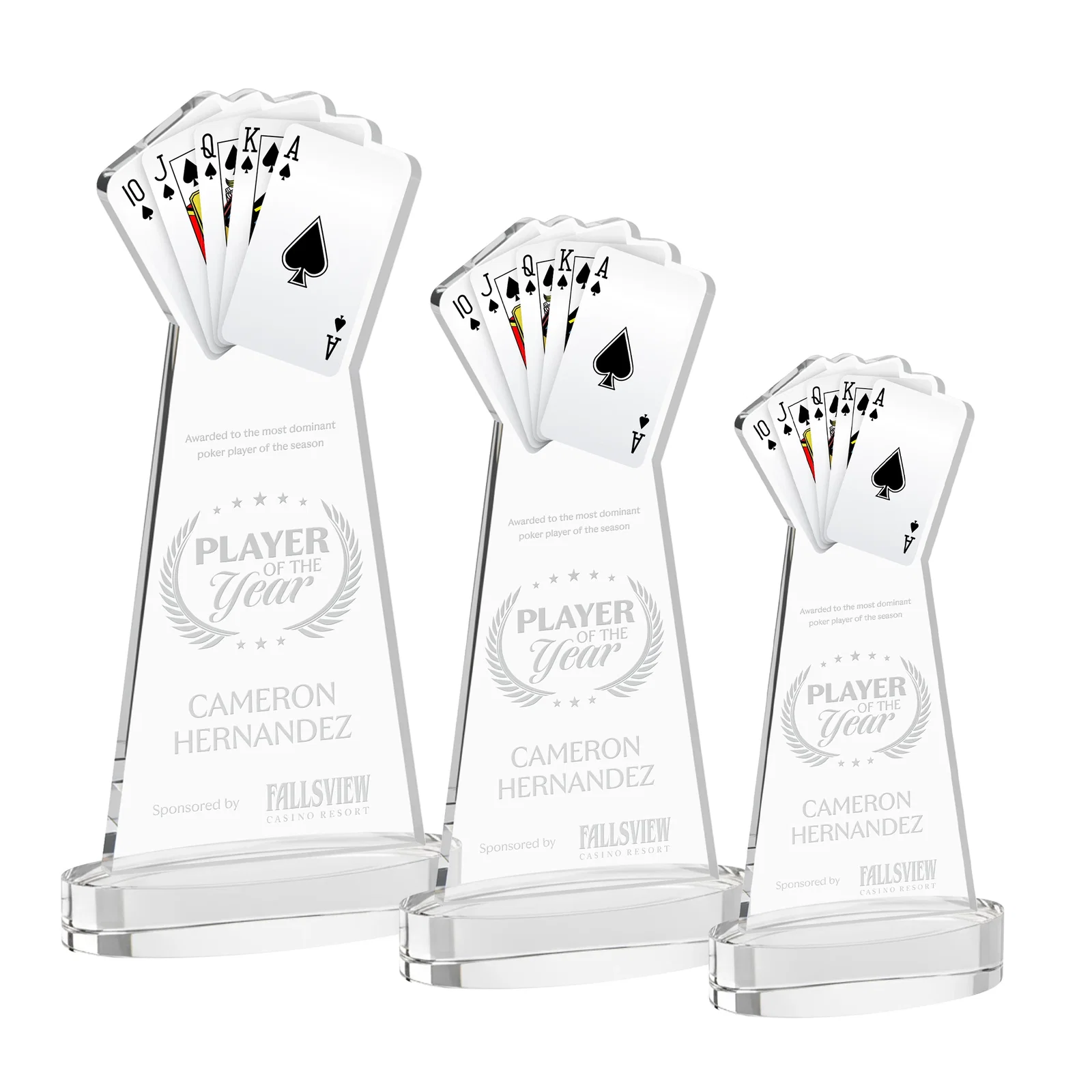 Custom Starfire Crystal Poker Award With Card Cutout, Oval Base for employee recognition