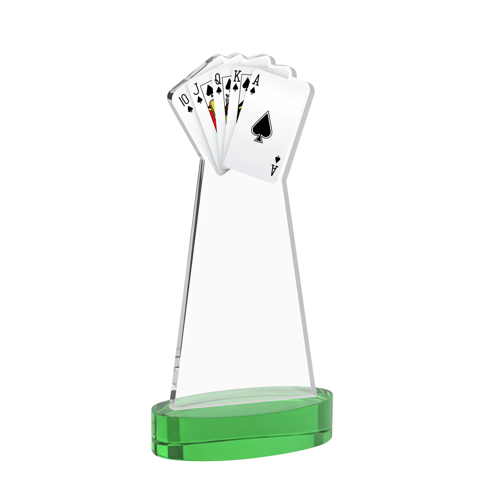Custom engraved Starfire Crystal Poker Award With Card Cutout, Oval Base for dealer and partner awards
