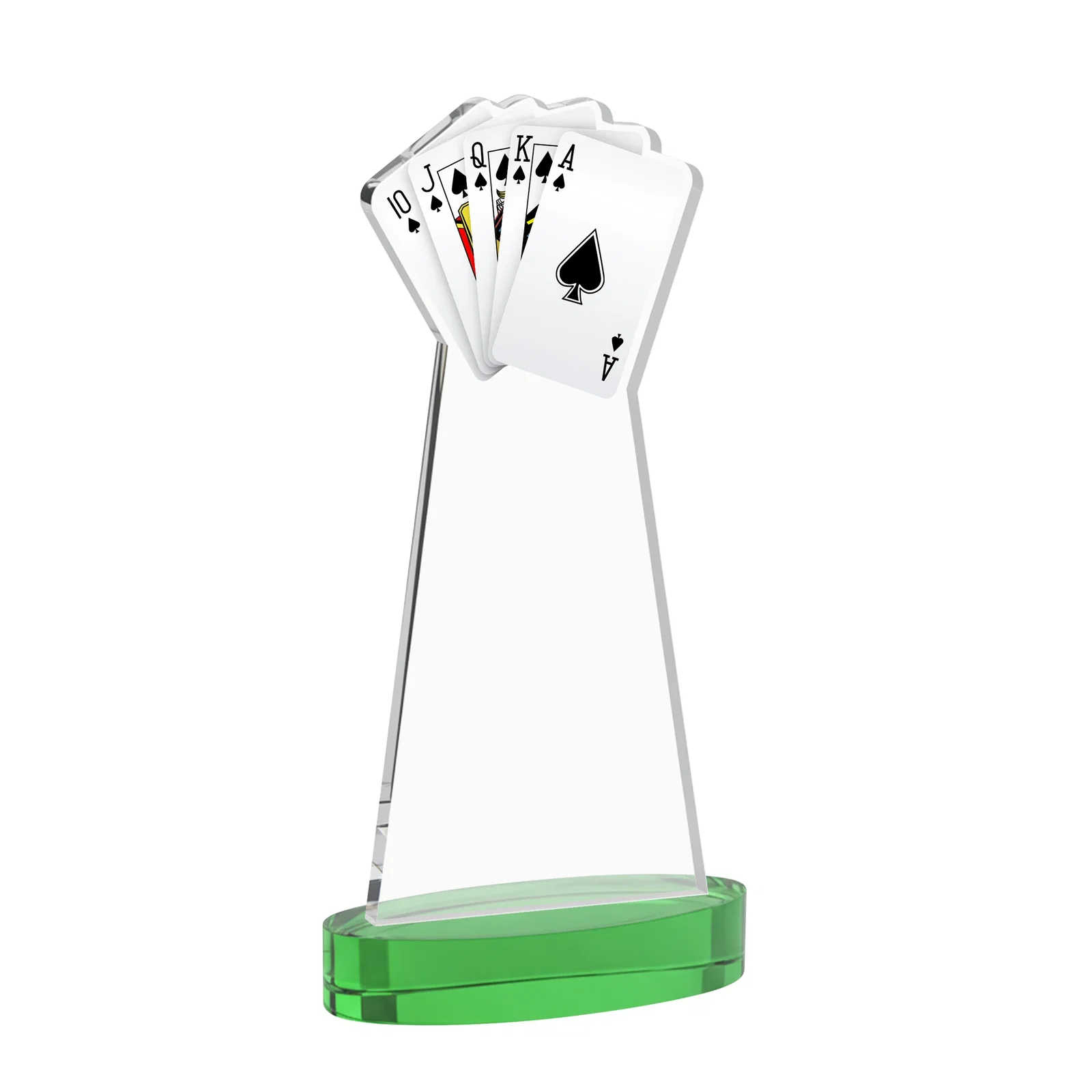 Custom engraved Starfire Crystal Poker Award With Card Cutout, Oval Base for company anniversary events