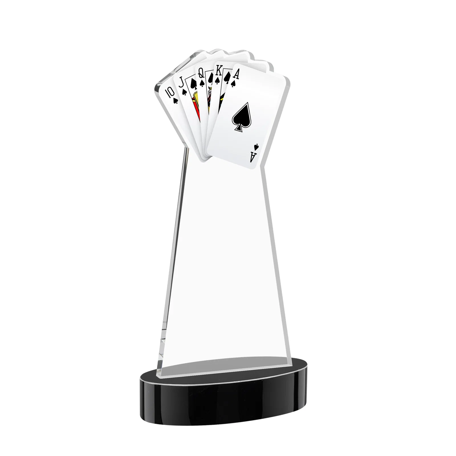 Custom Starfire Crystal Poker Award With Card Cutout, Oval Base, with your logo for corporate award ceremonies
