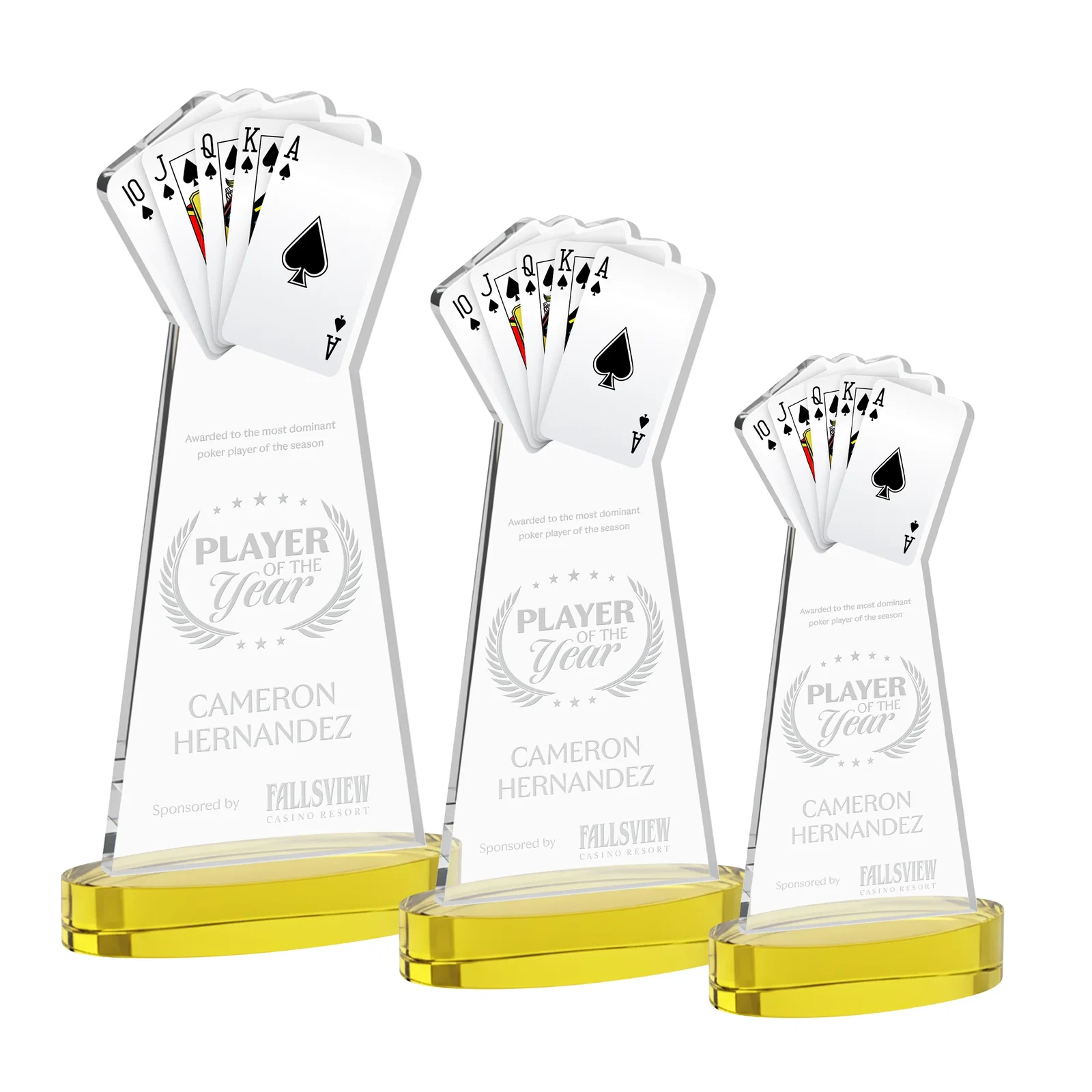 Custom Starfire Crystal Poker Award With Card Cutout, Oval Base for volunteer appreciation