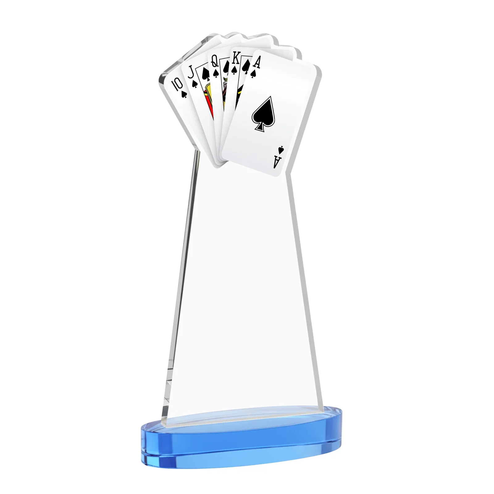 Personalized Starfire Crystal Poker Award With Card Cutout, Oval Base, with your logo for employee recognition