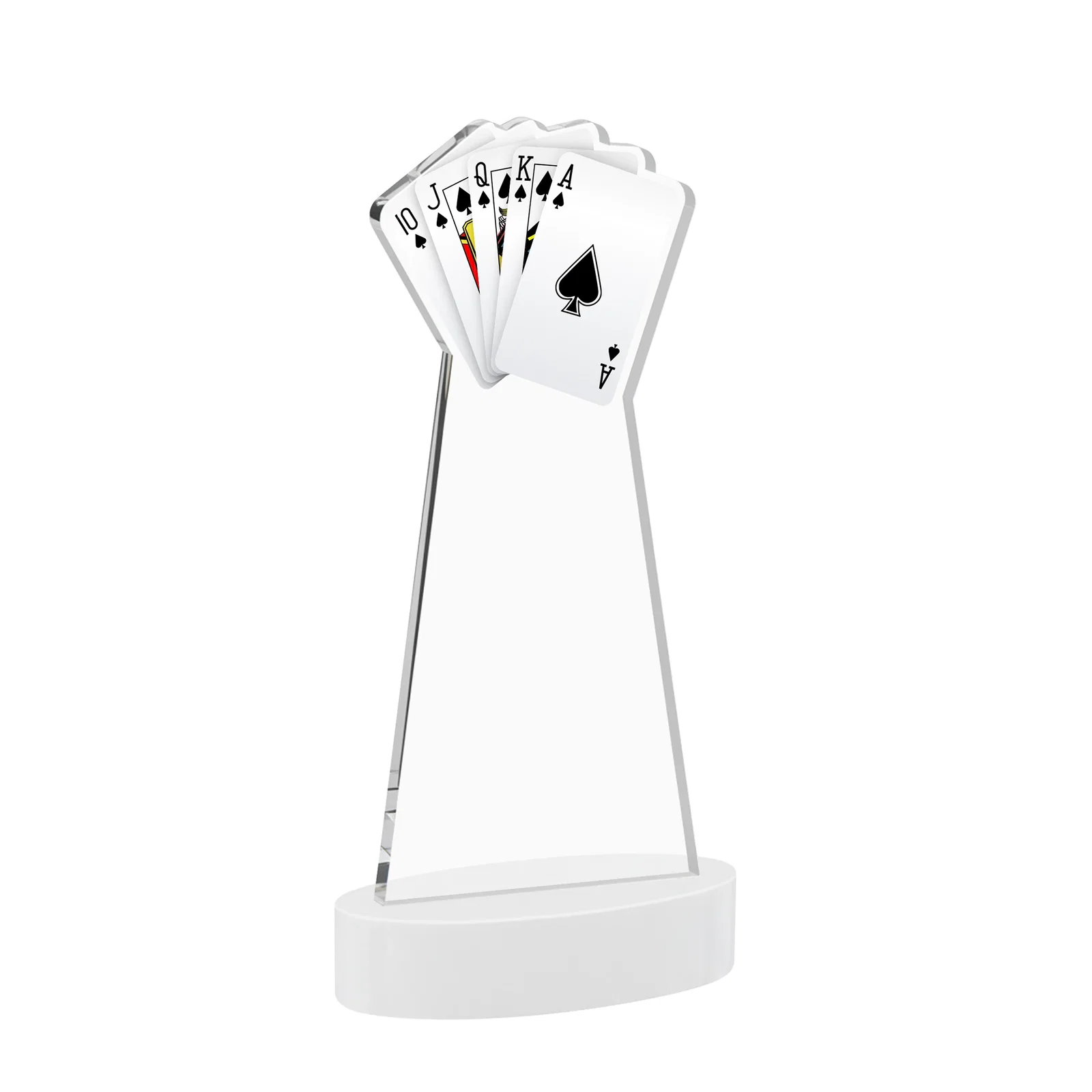 Personalized Starfire Crystal Poker Award With Card Cutout, Oval Base, with your logo for corporate award ceremonies