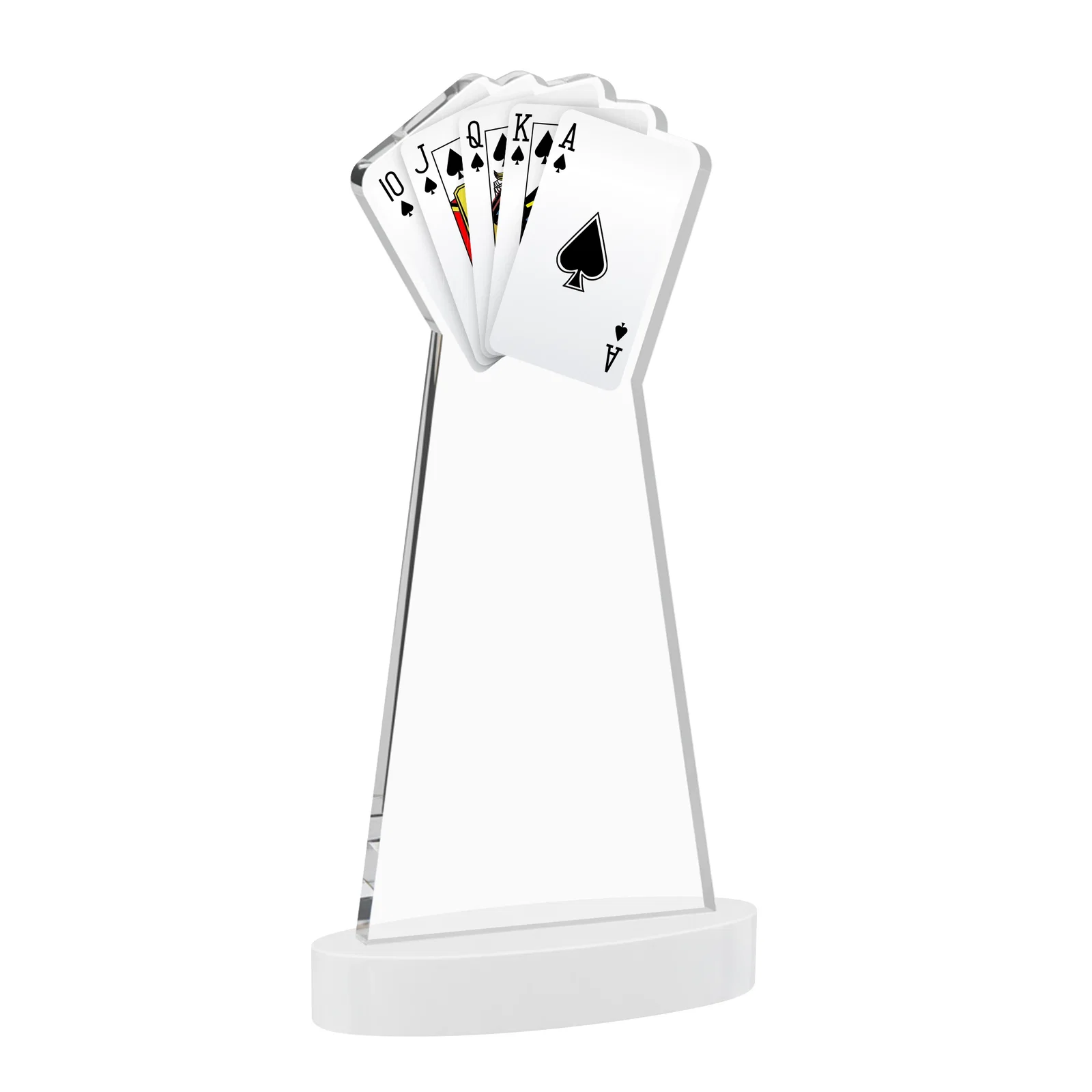 Personalized Starfire Crystal Poker Award With Card Cutout, Oval Base, with your logo for sales achievement awards