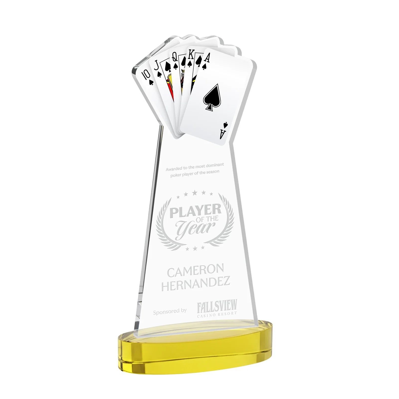 Custom Starfire Crystal Poker Award With Card Cutout, Oval Base for company anniversary events