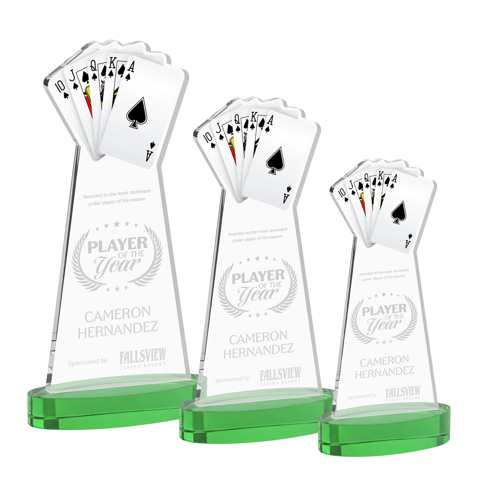 Personalized Starfire Crystal Poker Award With Card Cutout, Oval Base for corporate award ceremonies