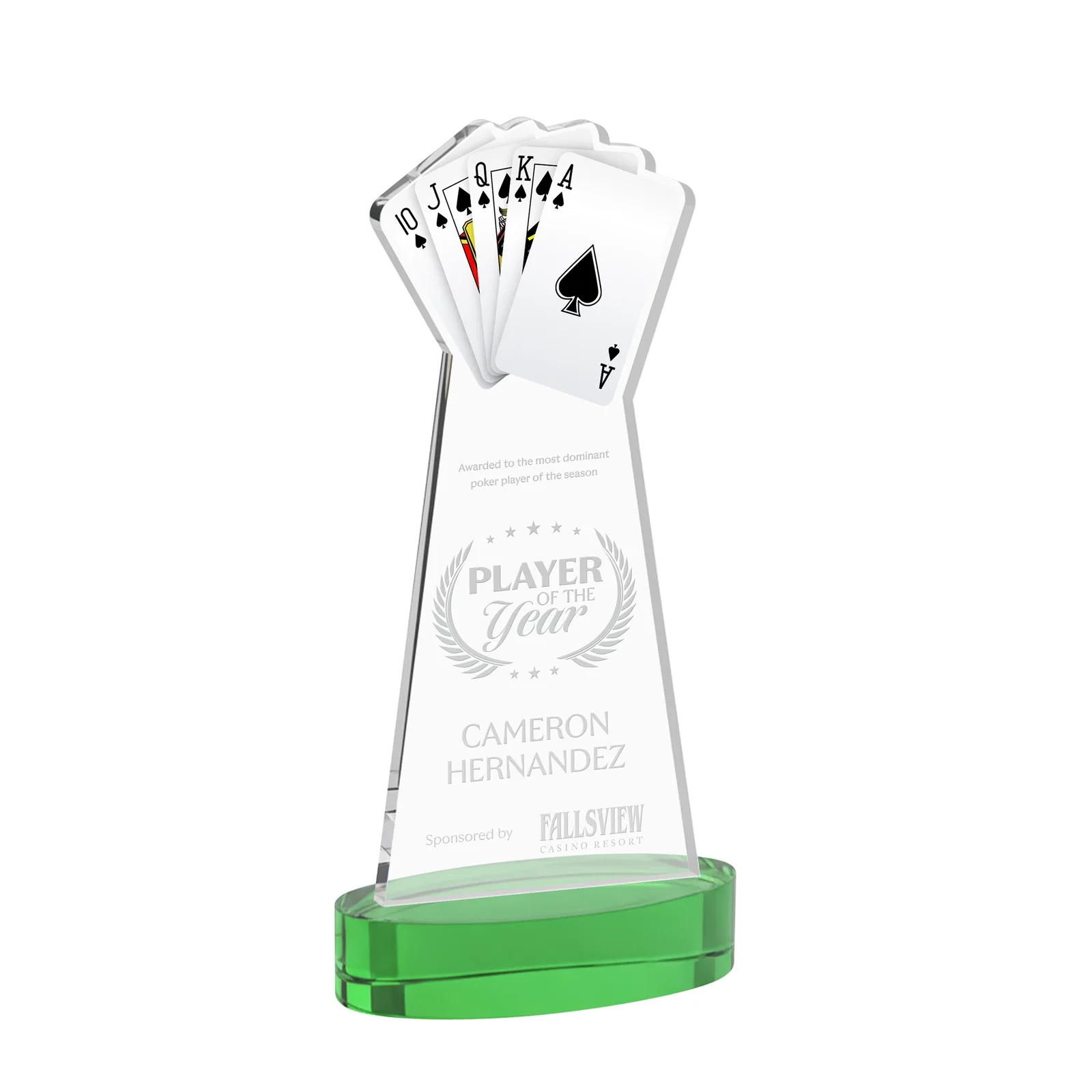 Personalized Starfire Crystal Poker Award With Card Cutout, Oval Base for service anniversary gifts