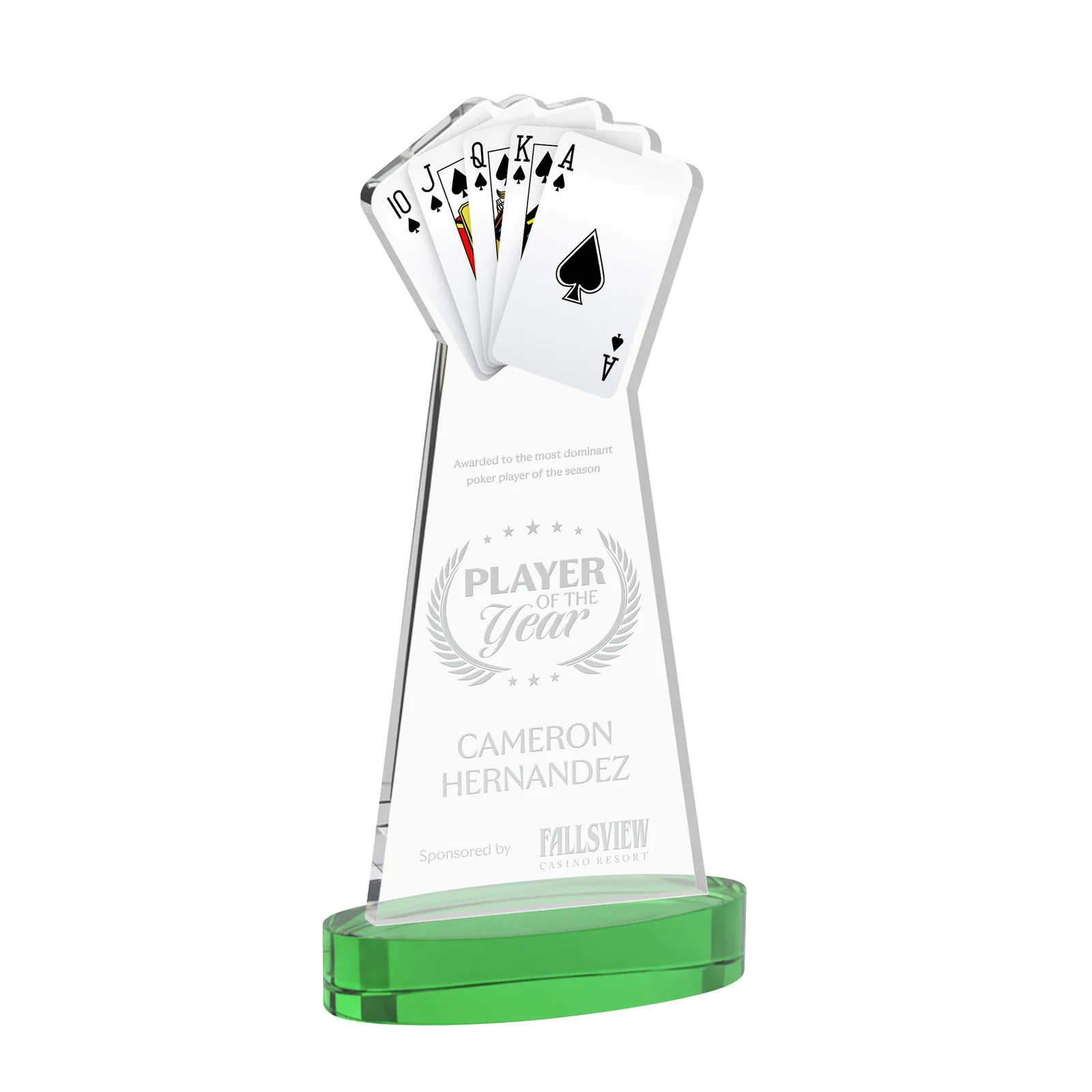 Personalized Starfire Crystal Poker Award With Card Cutout, Oval Base for sales achievement awards