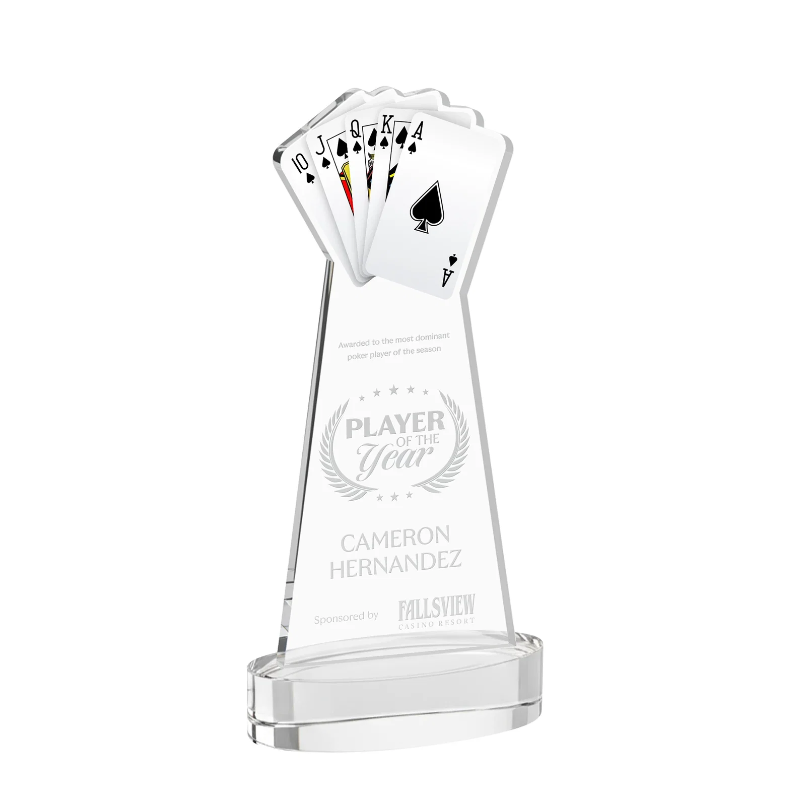 Custom Starfire Crystal Poker Award With Card Cutout, Oval Base for corporate award ceremonies