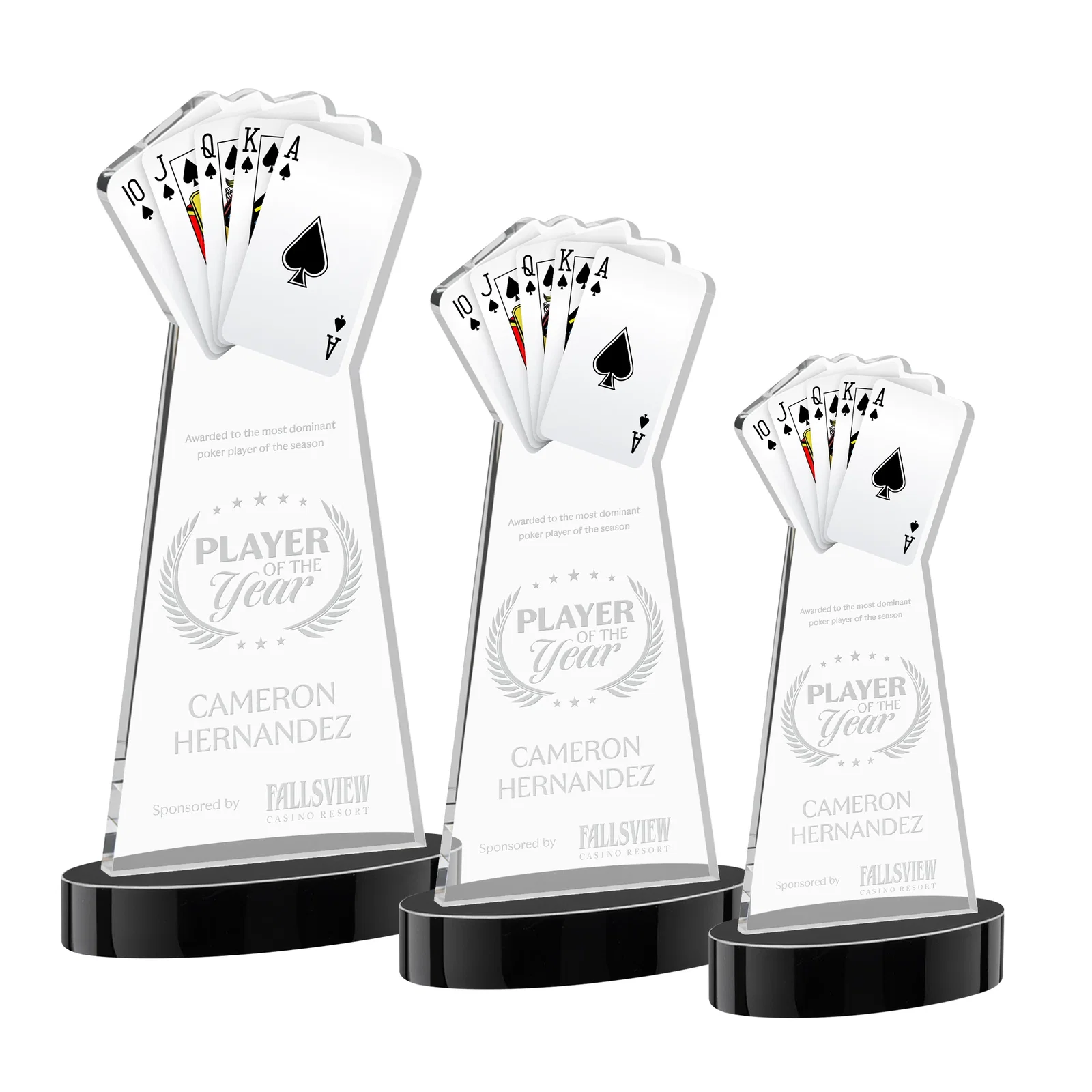 Personalized Starfire Crystal Poker Award With Card Cutout, Oval Base for team milestone celebrations