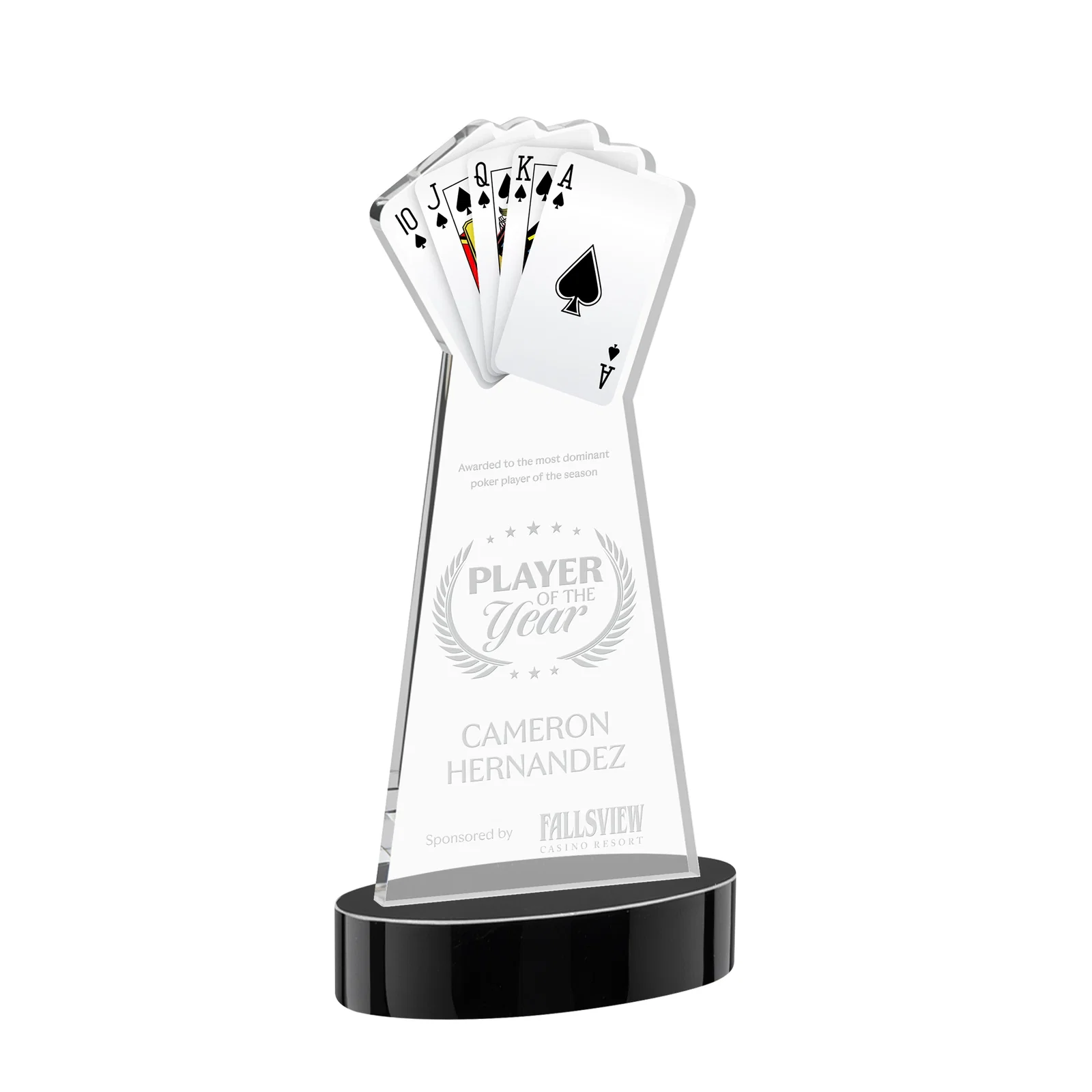 Personalized Starfire Crystal Poker Award With Card Cutout, Oval Base for donor appreciation