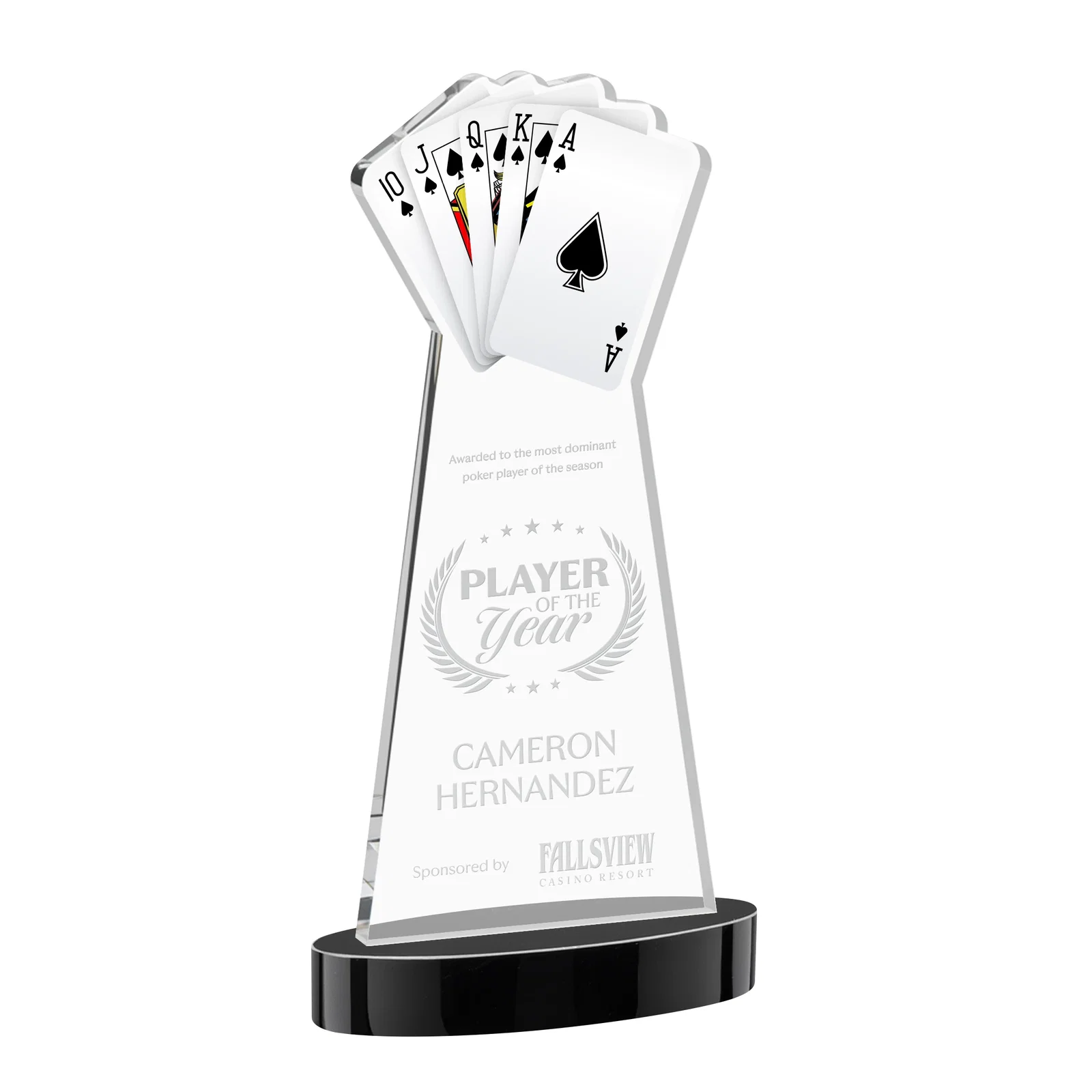 Personalized Starfire Crystal Poker Award With Card Cutout, Oval Base for safety achievement programs