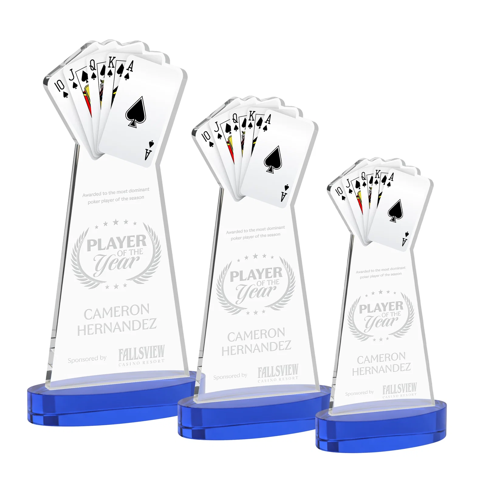 Personalized Starfire Crystal Poker Award With Card Cutout, Oval Base for volunteer appreciation