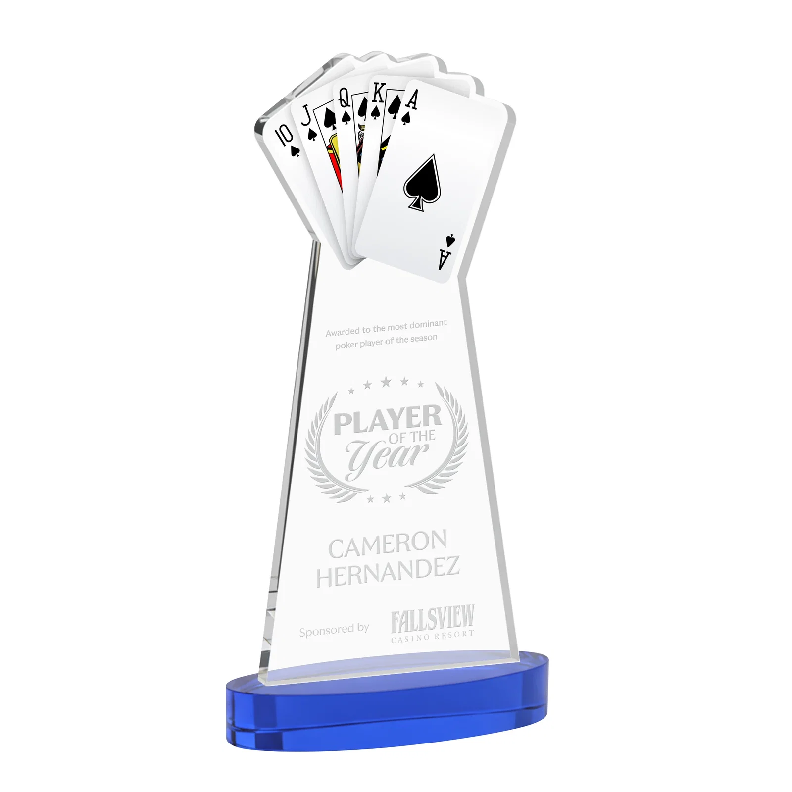 Promotional Starfire Crystal Poker Award With Card Cutout, Oval Base for employee recognition