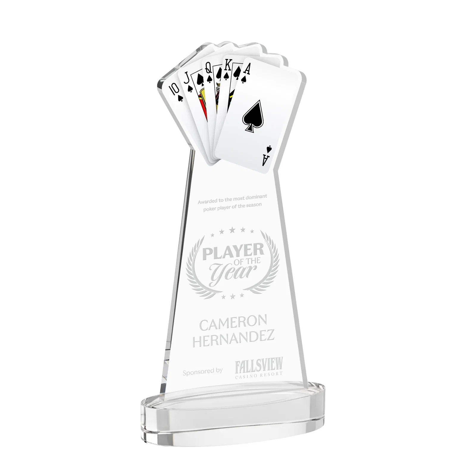 Custom Starfire Crystal Poker Award With Card Cutout, Oval Base for service anniversary gifts
