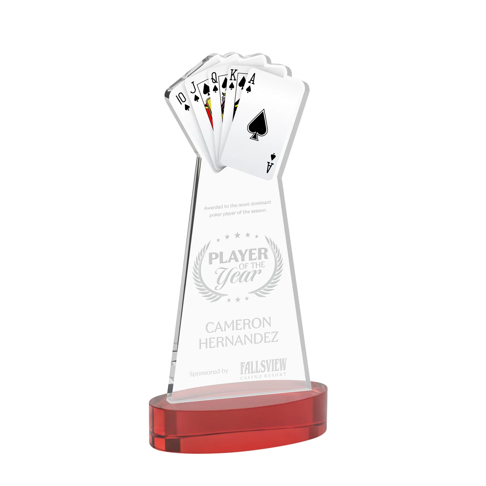Promotional Starfire Crystal Poker Award With Card Cutout, Oval Base for service anniversary gifts
