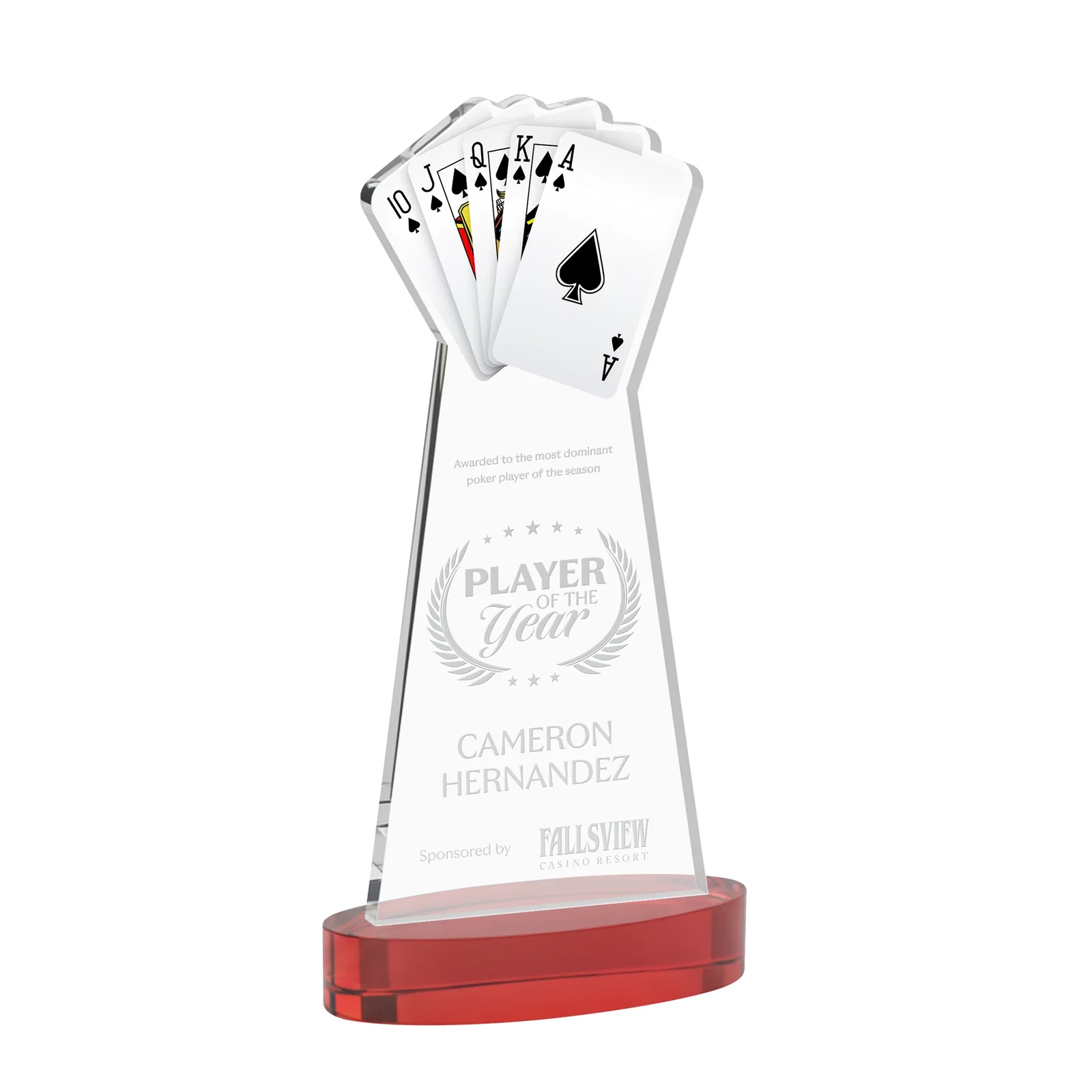 Promotional Starfire Crystal Poker Award With Card Cutout, Oval Base for sales achievement awards