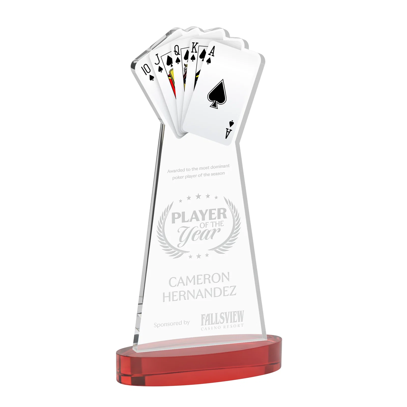 Promotional Starfire Crystal Poker Award With Card Cutout, Oval Base for retirement presentations