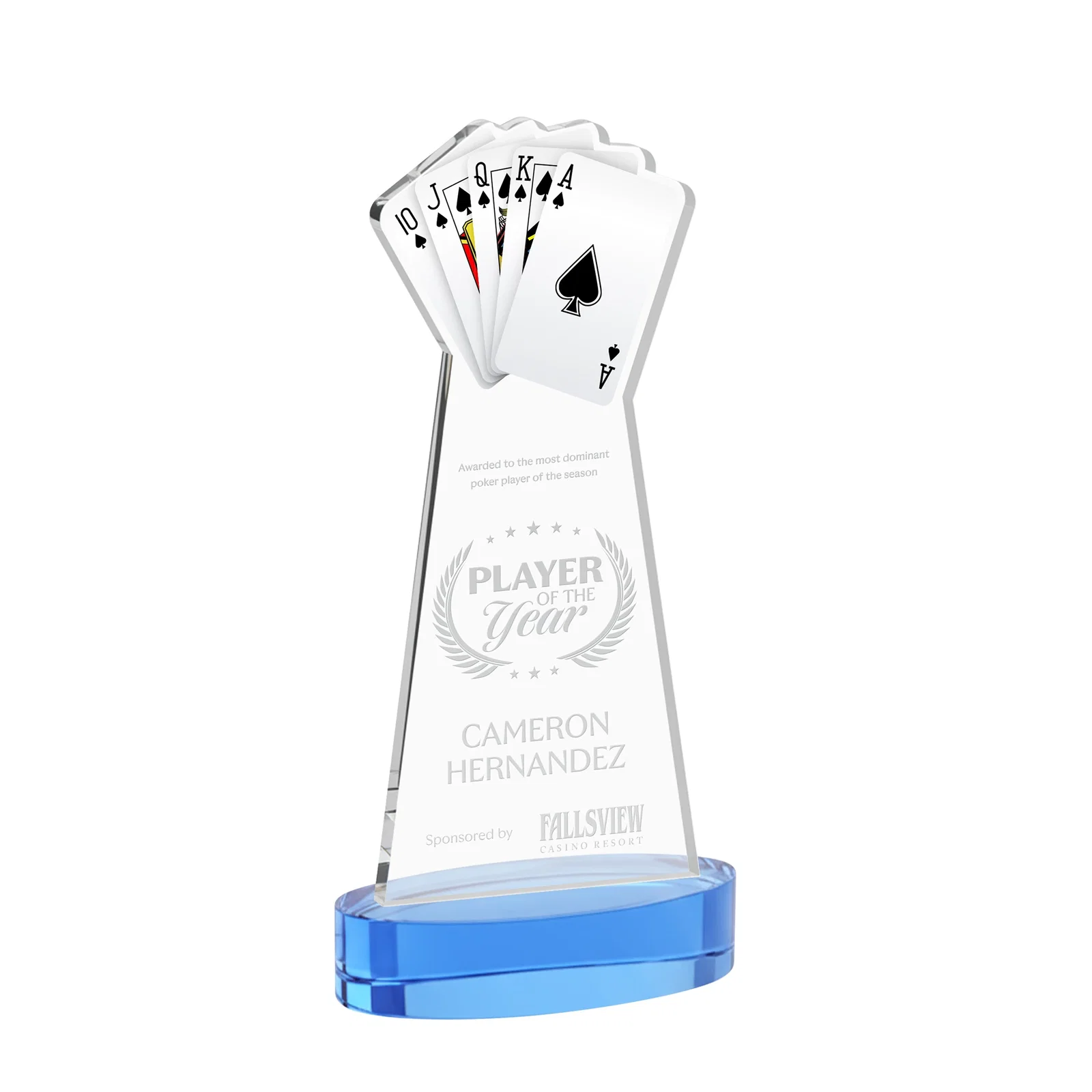 Promotional Starfire Crystal Poker Award With Card Cutout, Oval Base for donor appreciation