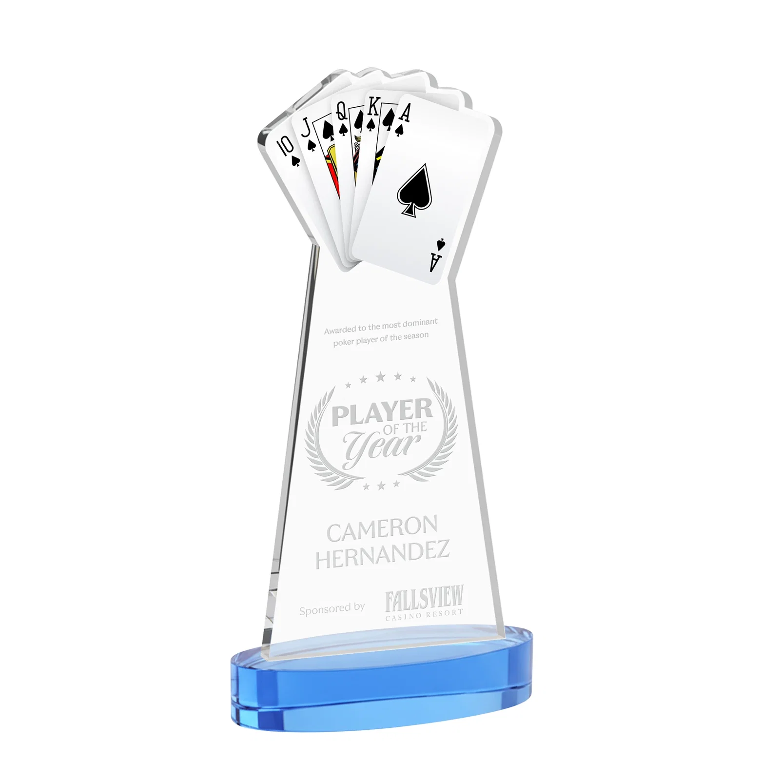 Promotional Starfire Crystal Poker Award With Card Cutout, Oval Base for graduation ceremonies