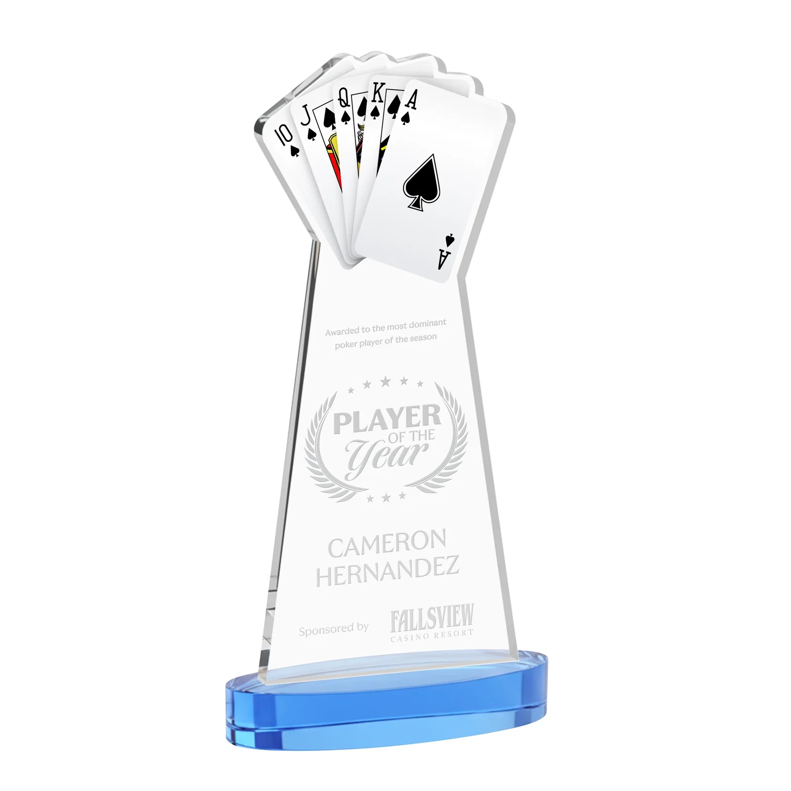 Promotional Starfire Crystal Poker Award With Card Cutout, Oval Base for safety achievement programs