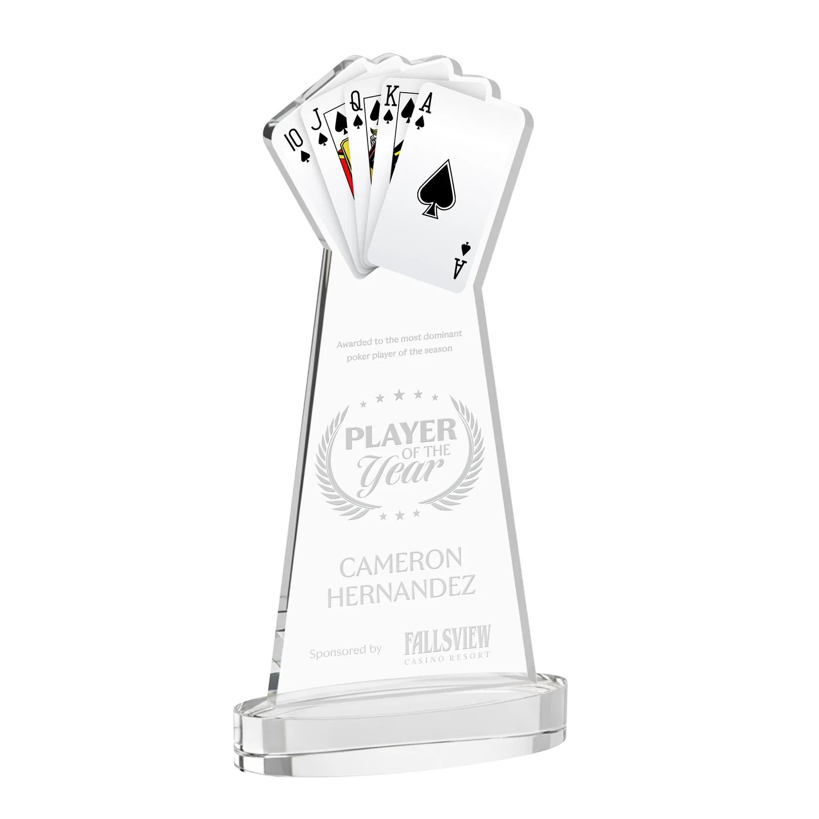 Custom Starfire Crystal Poker Award With Card Cutout, Oval Base for sales achievement awards