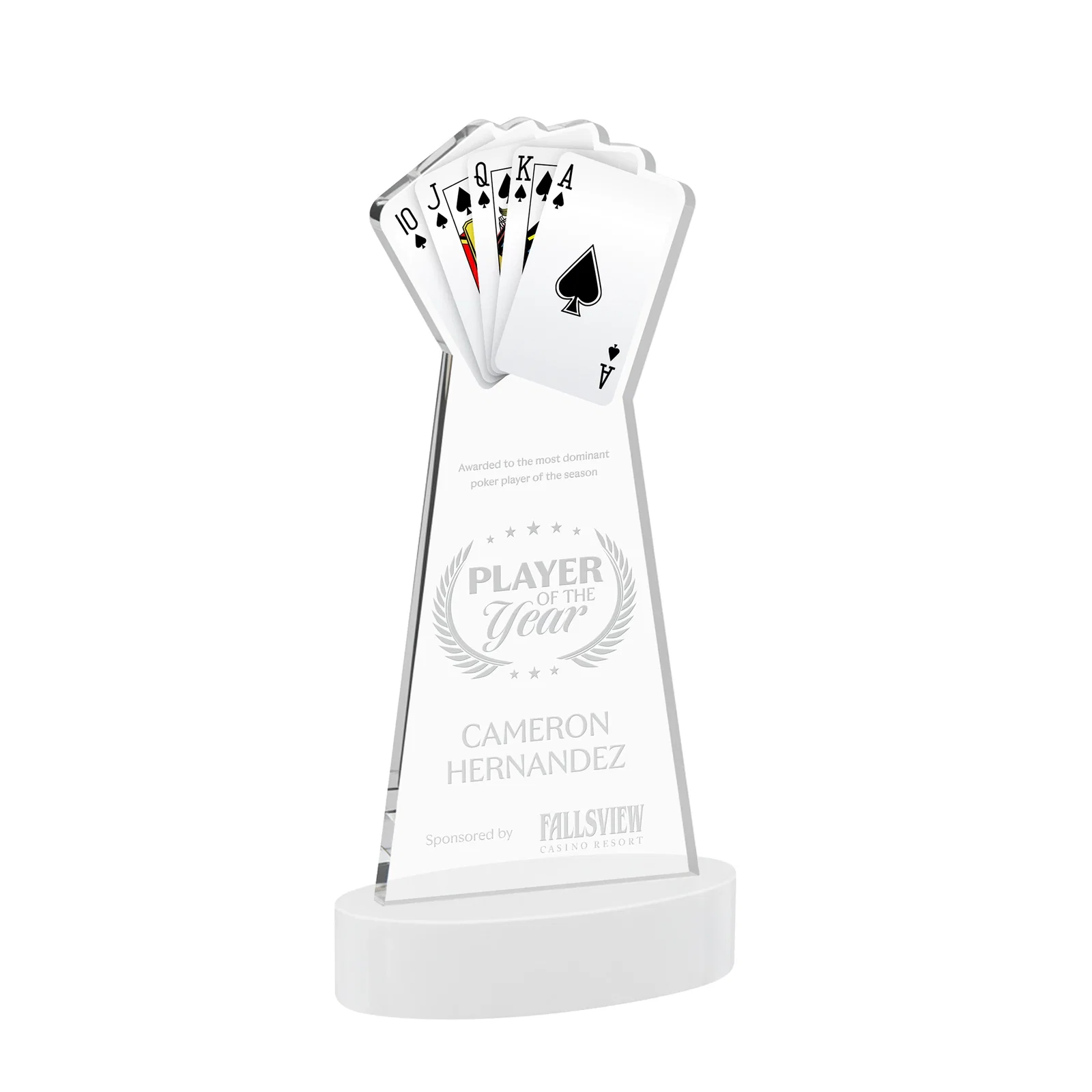 Promotional Starfire Crystal Poker Award With Card Cutout, Oval Base for dealer and partner awards
