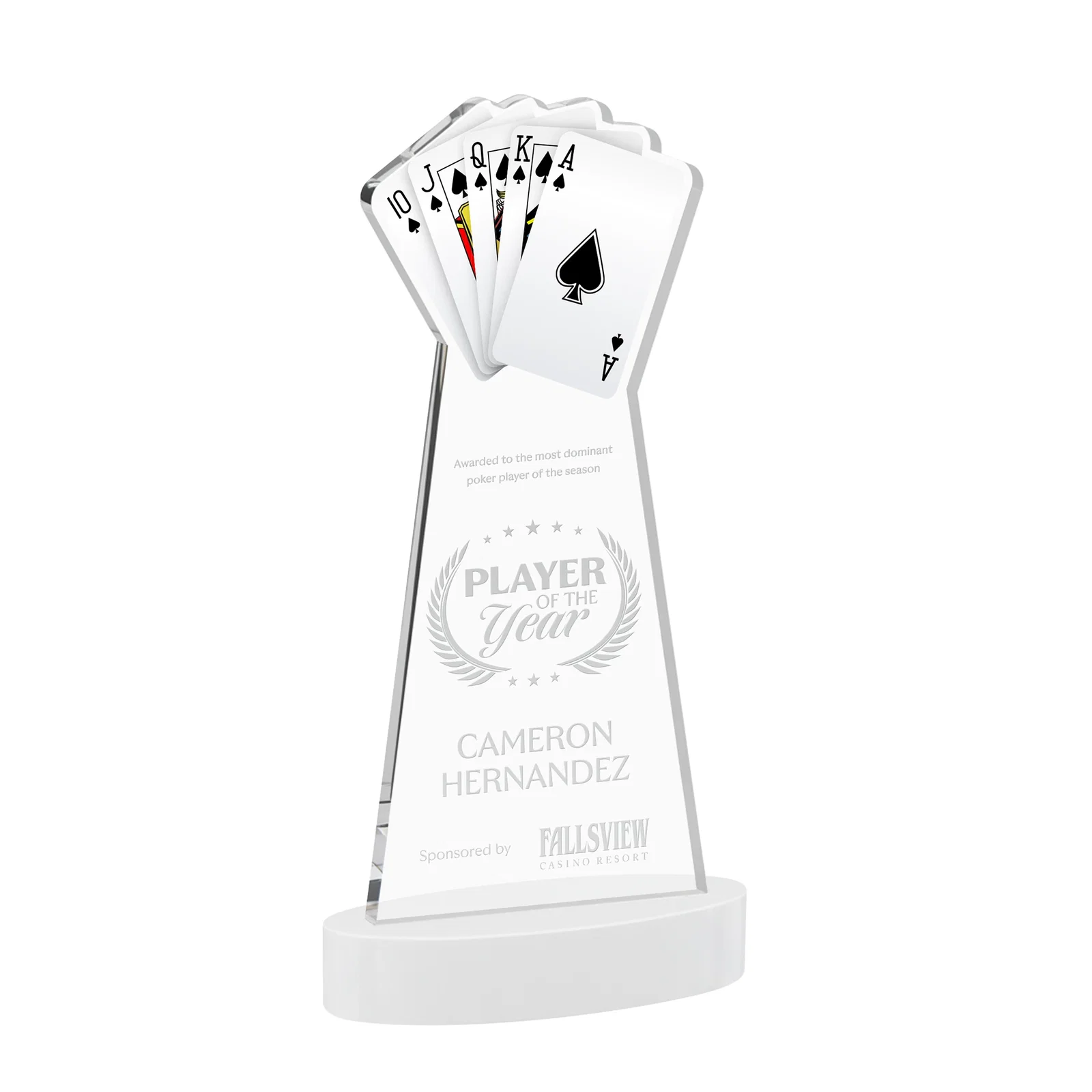 Promotional Starfire Crystal Poker Award With Card Cutout, Oval Base for company anniversary events