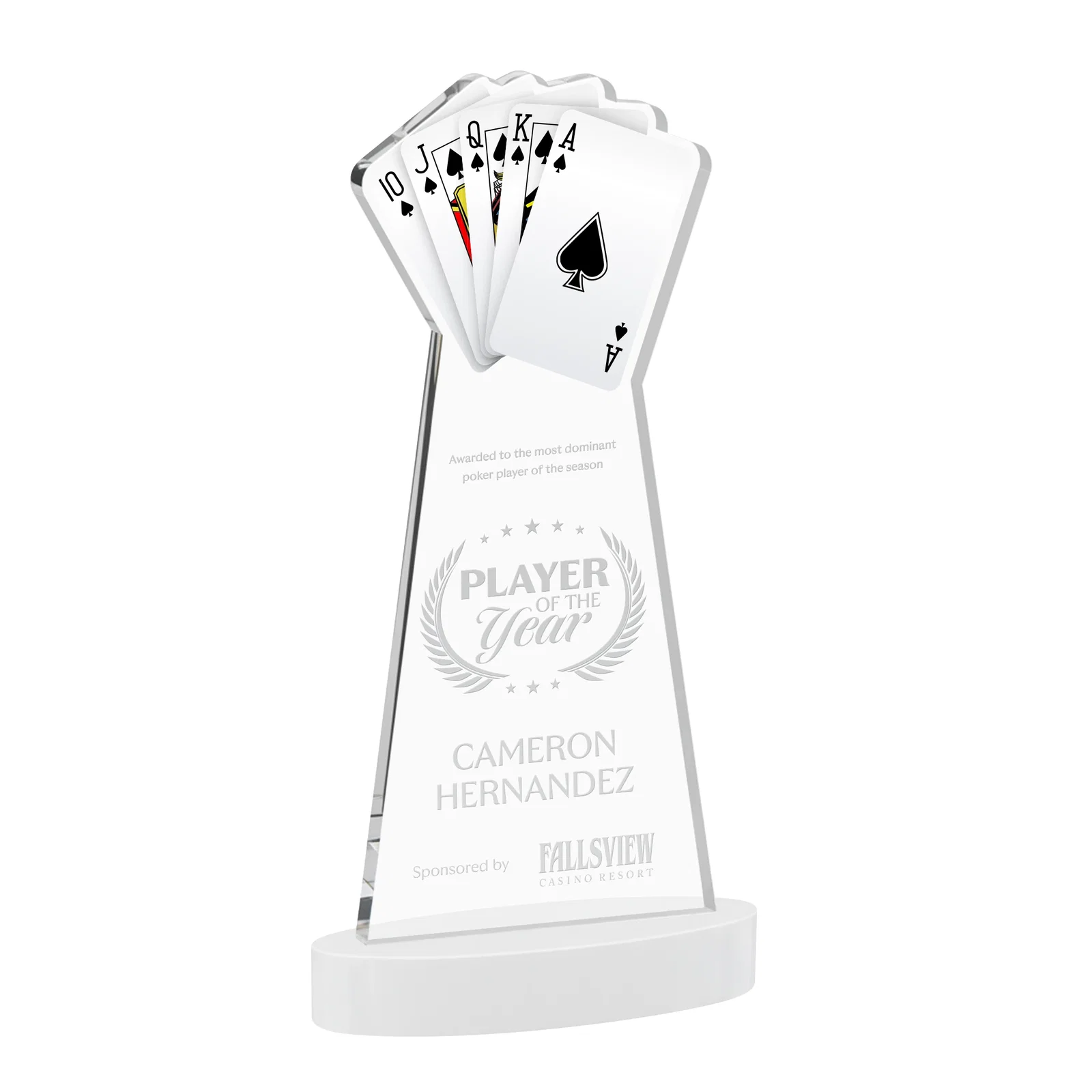 Branded Starfire Crystal Poker Award With Card Cutout, Oval Base for employee recognition